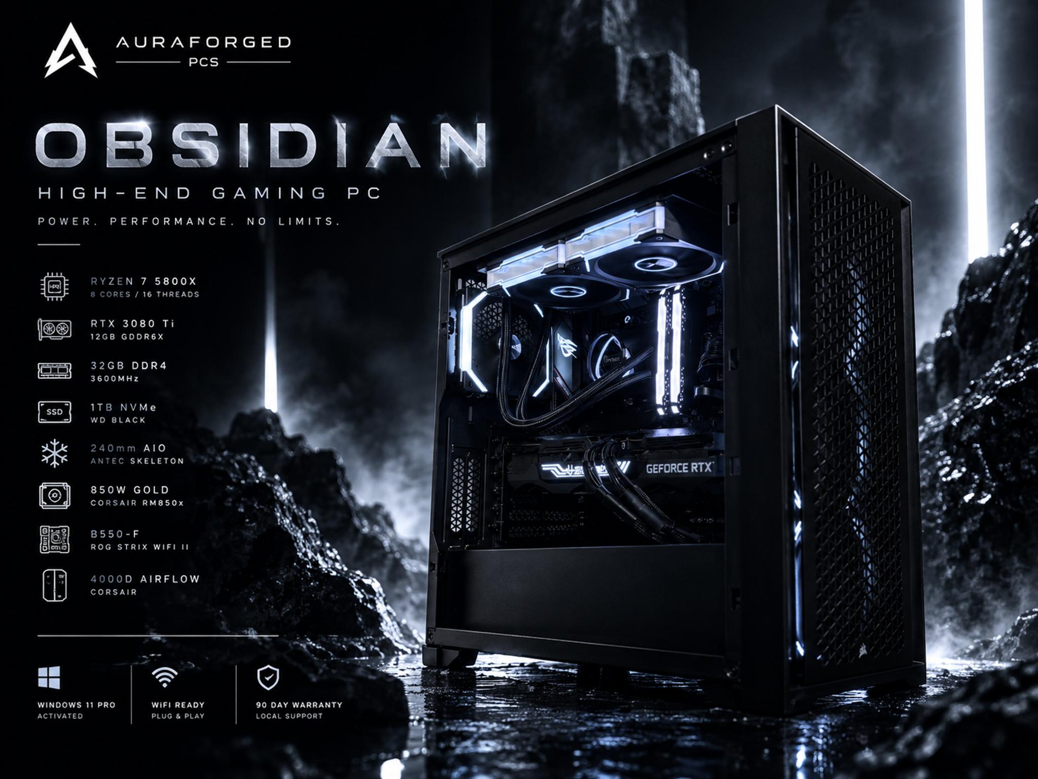 🖤 “Obsidian” — High-End Gaming PC | RTX 3080 Ti 12GB | Ryzen 7 5800X | 32GB Ram