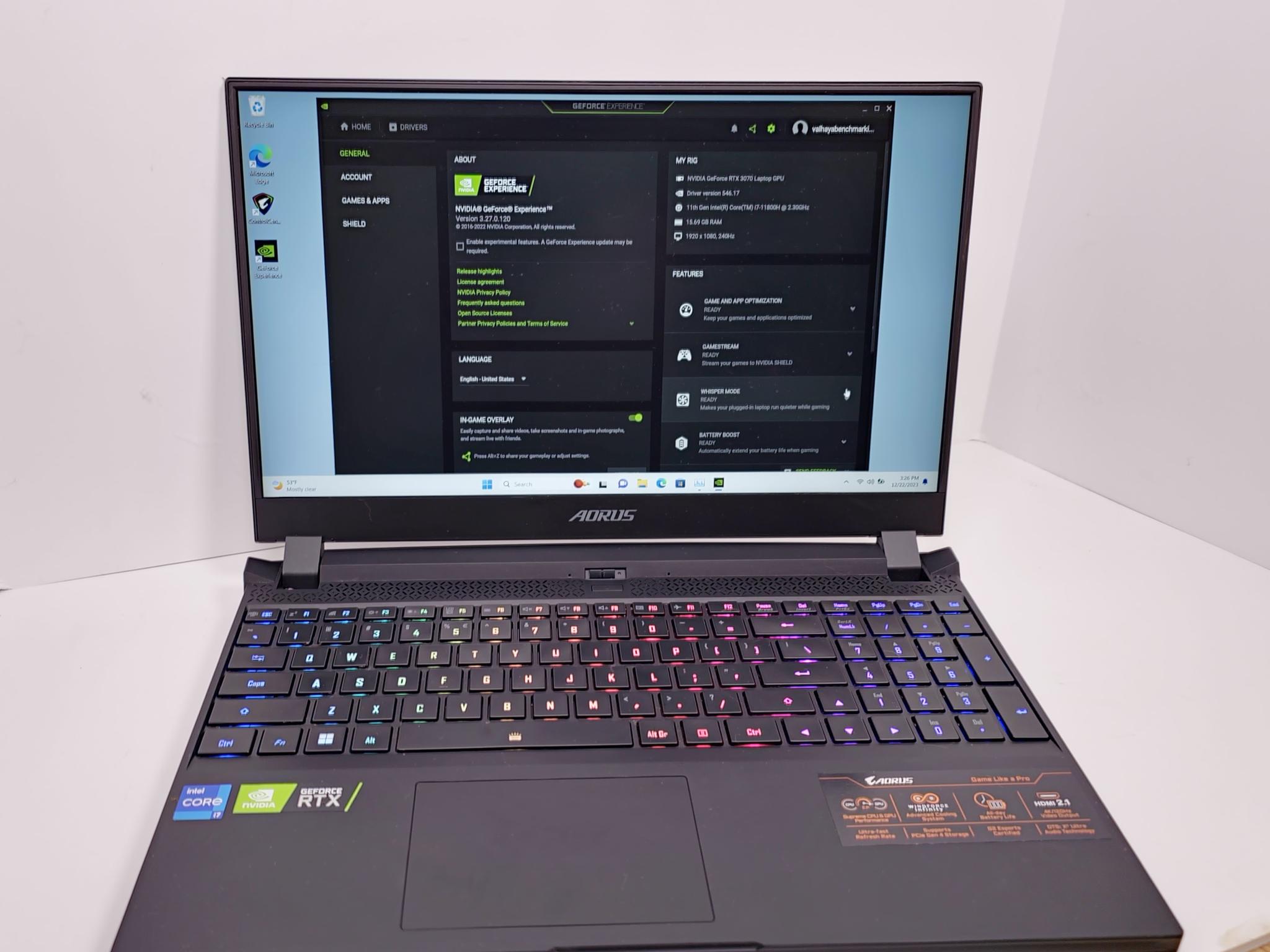 240hz Gaming Laptop with Intel i7 and RTX 3070 - Fully RGB Keyboard