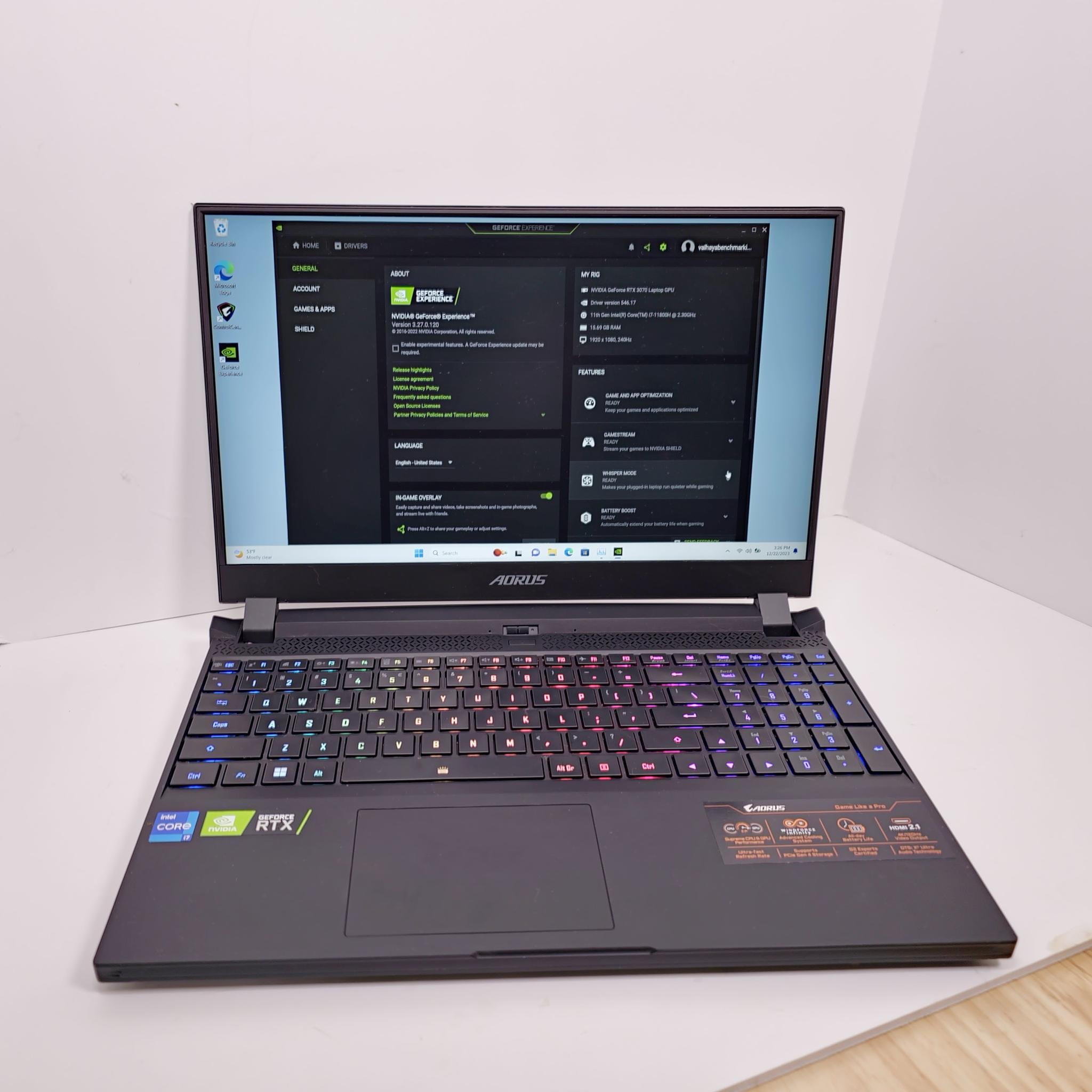 240hz Gaming Laptop with Intel i7 and RTX 3070 - Fully RGB Keyboard