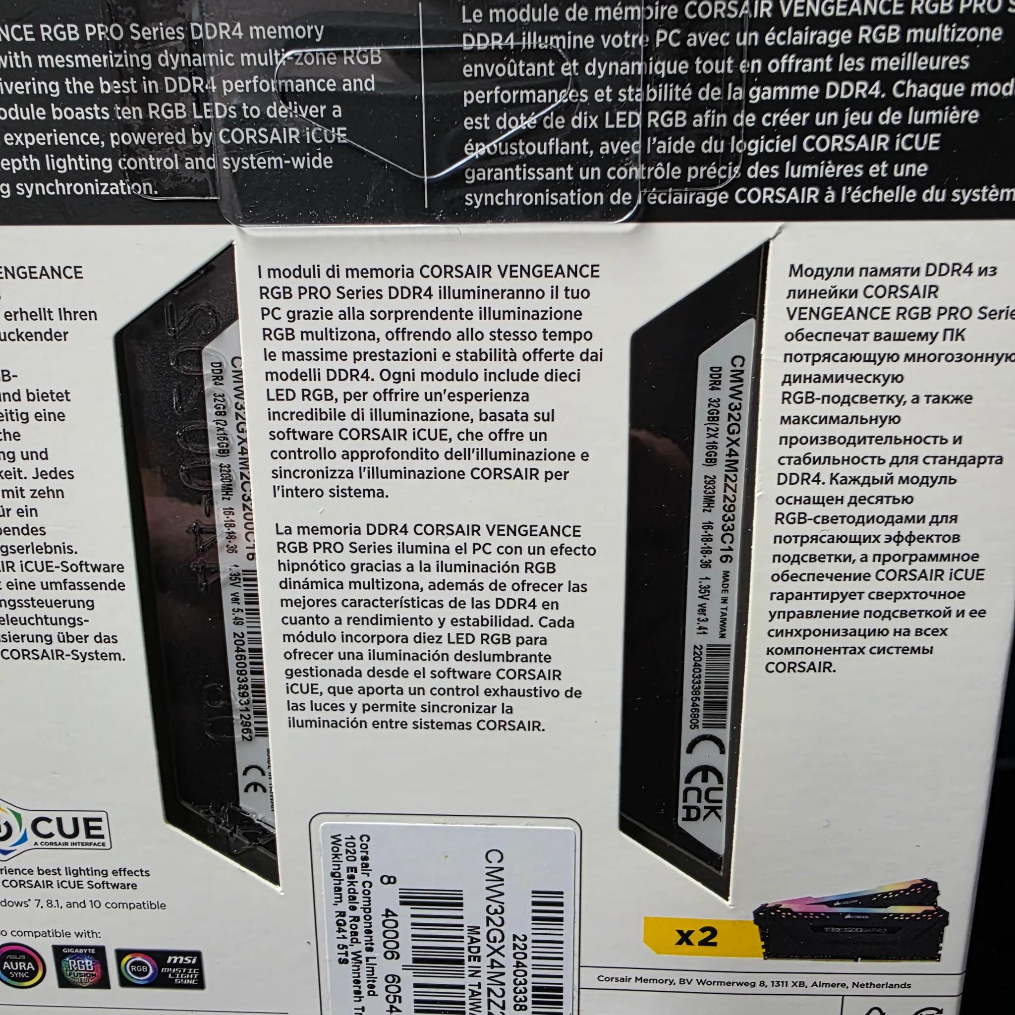 4 sticks of Corsair RGB DDR4 memory