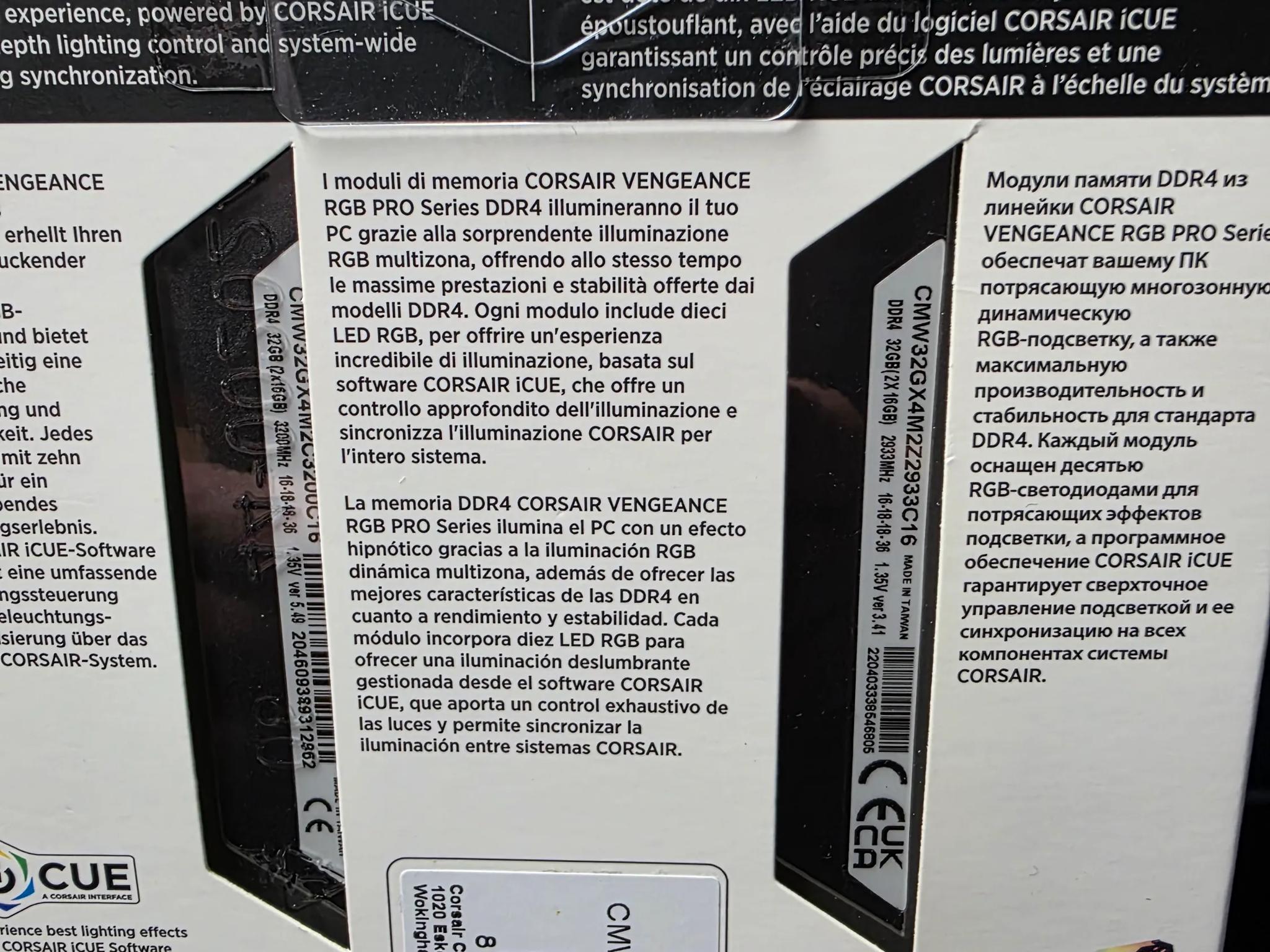 4 sticks of Corsair RGB DDR4 memory
