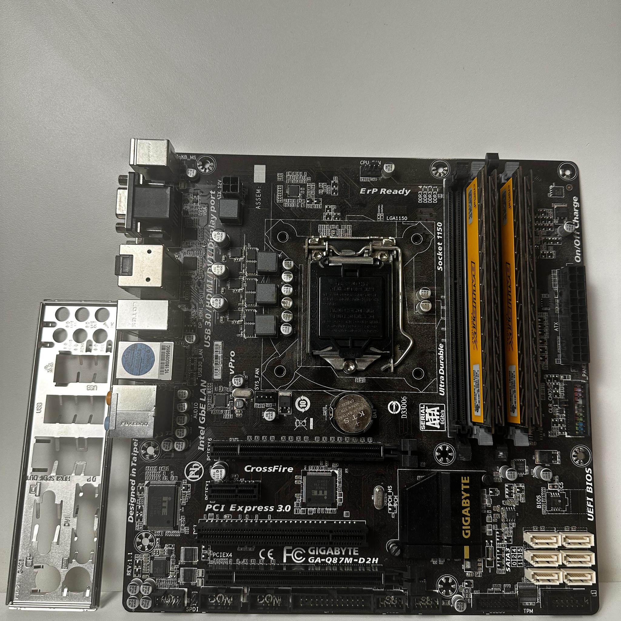 GIGABYTE GA-Q87M-D2H, I5 4590, 16gb DDR3 Combo! LGA1150 mATX Motherboard W/ IO