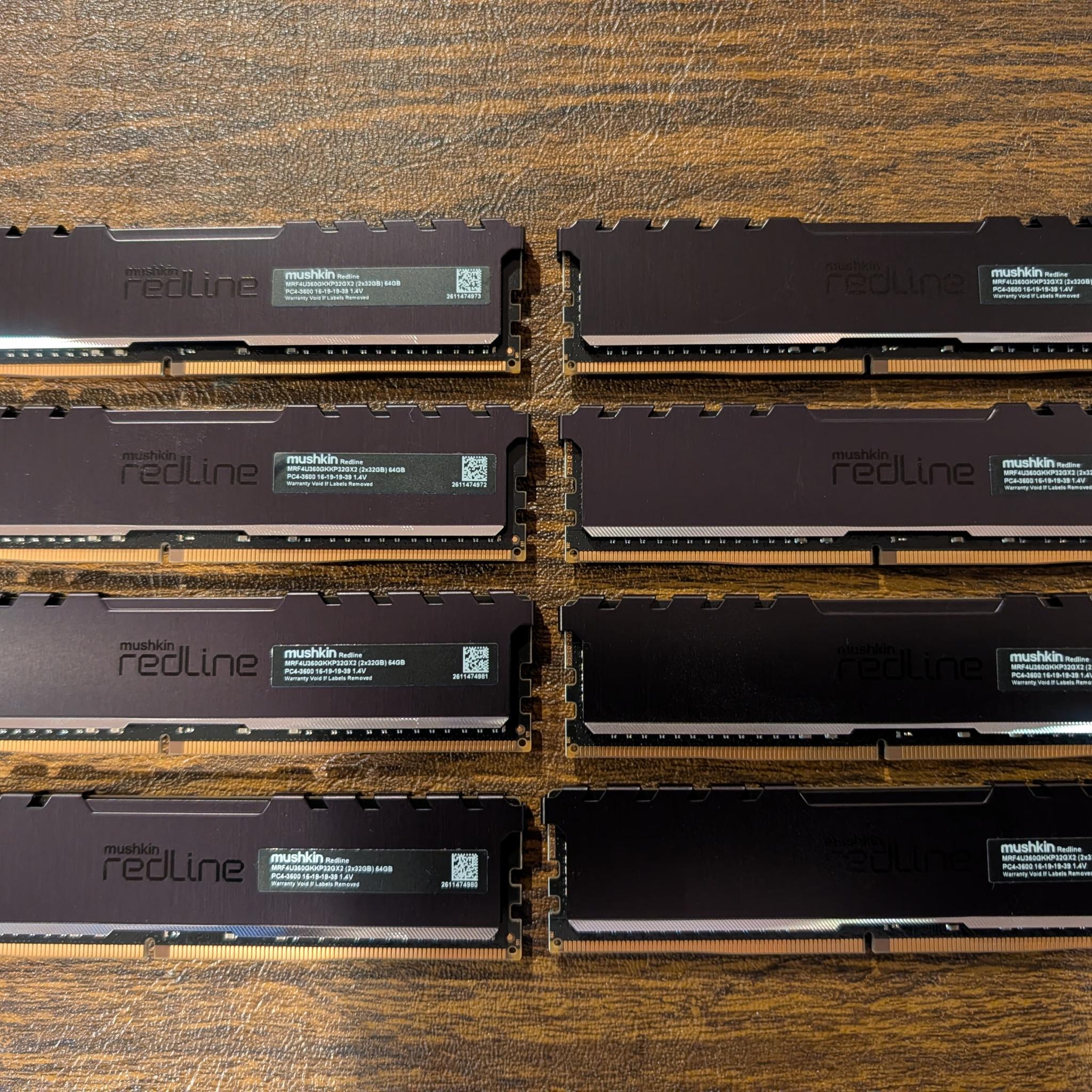 LOT OF (4) Mushkin DDR4 64GB (2 x 32GB) 3600 CL16 Kits - 256GB Total