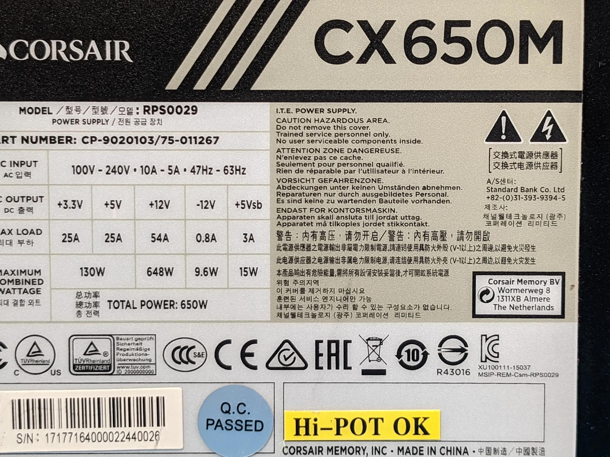 Corsair CX-Series CX650M 650W Semi-Modular 80 PLUS Bronze ATX Desktop PSU CP-9020103/75-011267