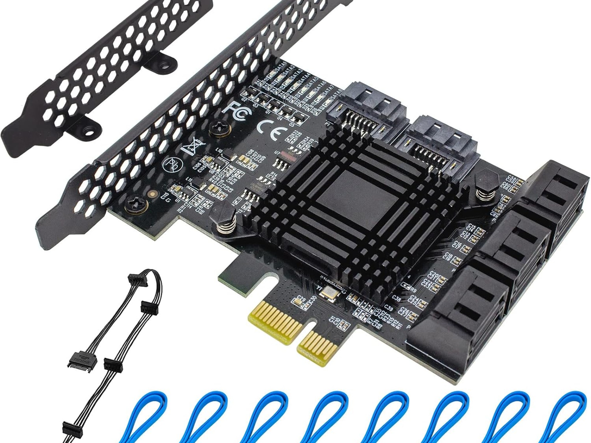 PCIe 8-Port SATA Controller Card 6 Gbps Windows, MAC, Linux w/ 8 SATA Cables & Low Profile Bracket