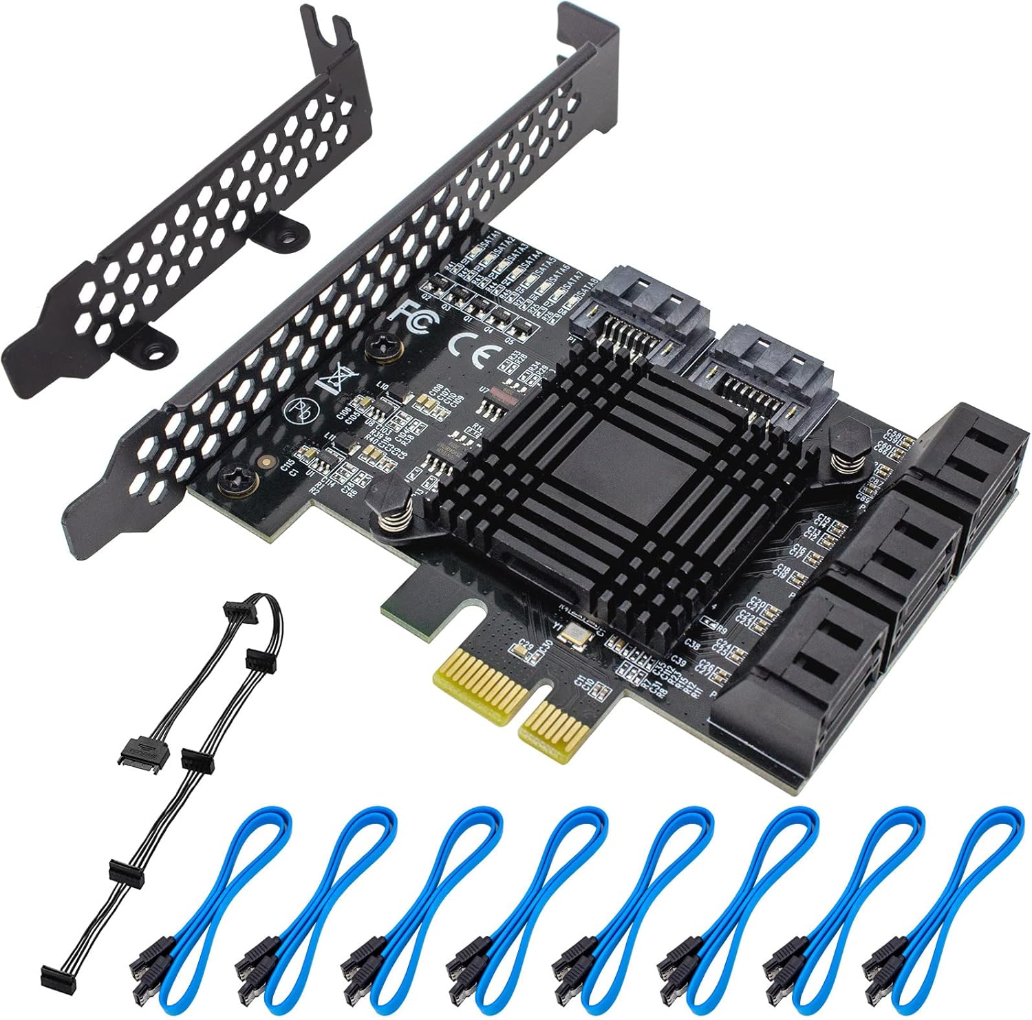 PCIe 8-Port SATA Controller Card 6 Gbps Windows, MAC, Linux w/ 8 SATA Cables & Low Profile Bracket