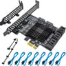 PCIe 8-Port SATA Controller Card 6 Gbps Windows, MAC, Linux w/ 8 SATA Cables & Low Profile Bracket