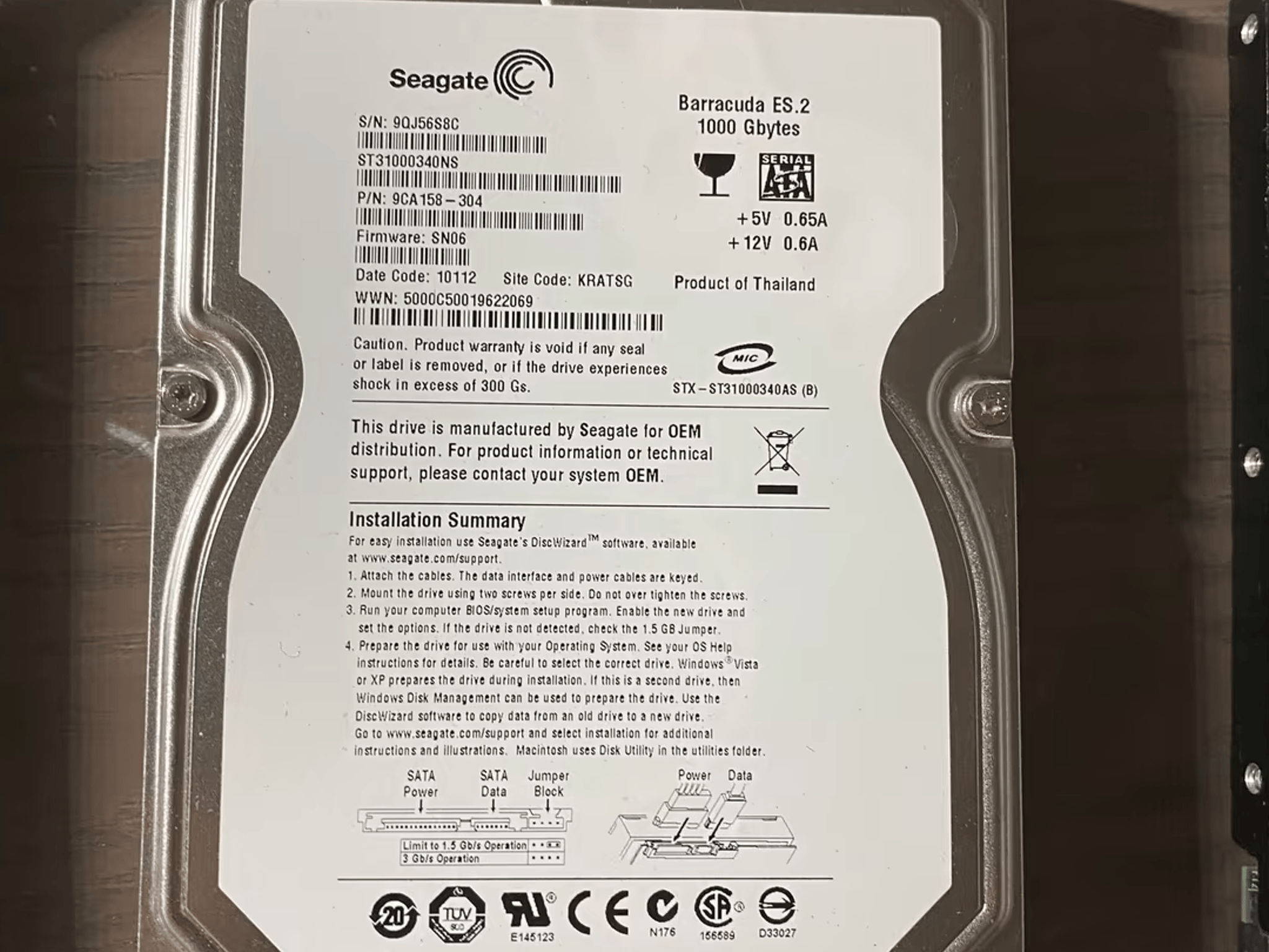 SEAGATE BARRACUDA ES.2 1TB HDD