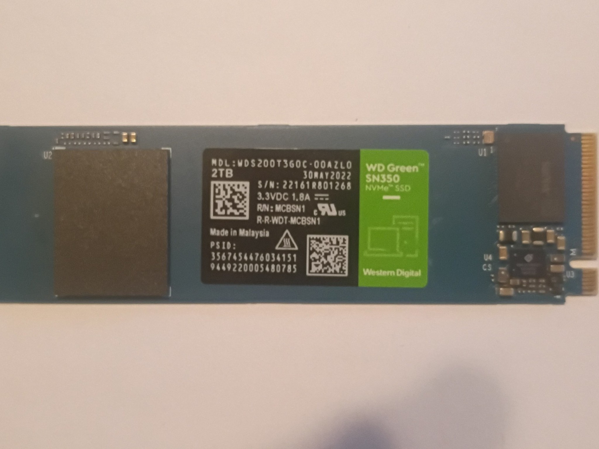 100% Health / Western Digital WD Green SN350 2TB NVMe M.2 Gen 3.0 x 4 SSD