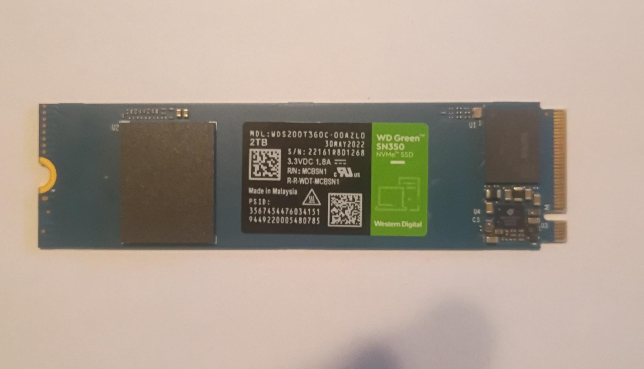 100% Health / Western Digital WD Green SN350 2TB NVMe M.2 Gen 3.0 x 4 SSD