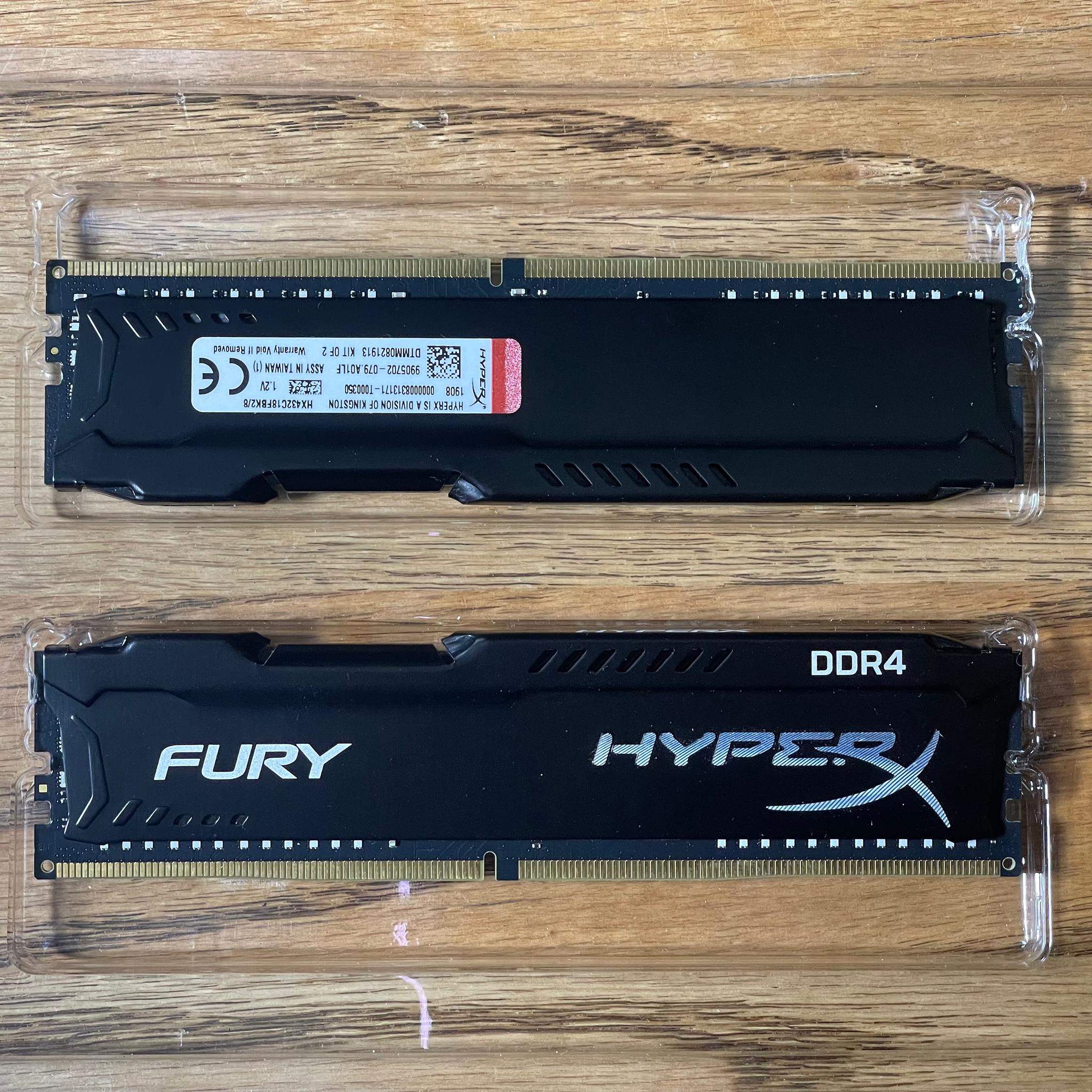 Kingston HyperX Fury 8GB 2x4GB DDR4 RAM, Black, Used