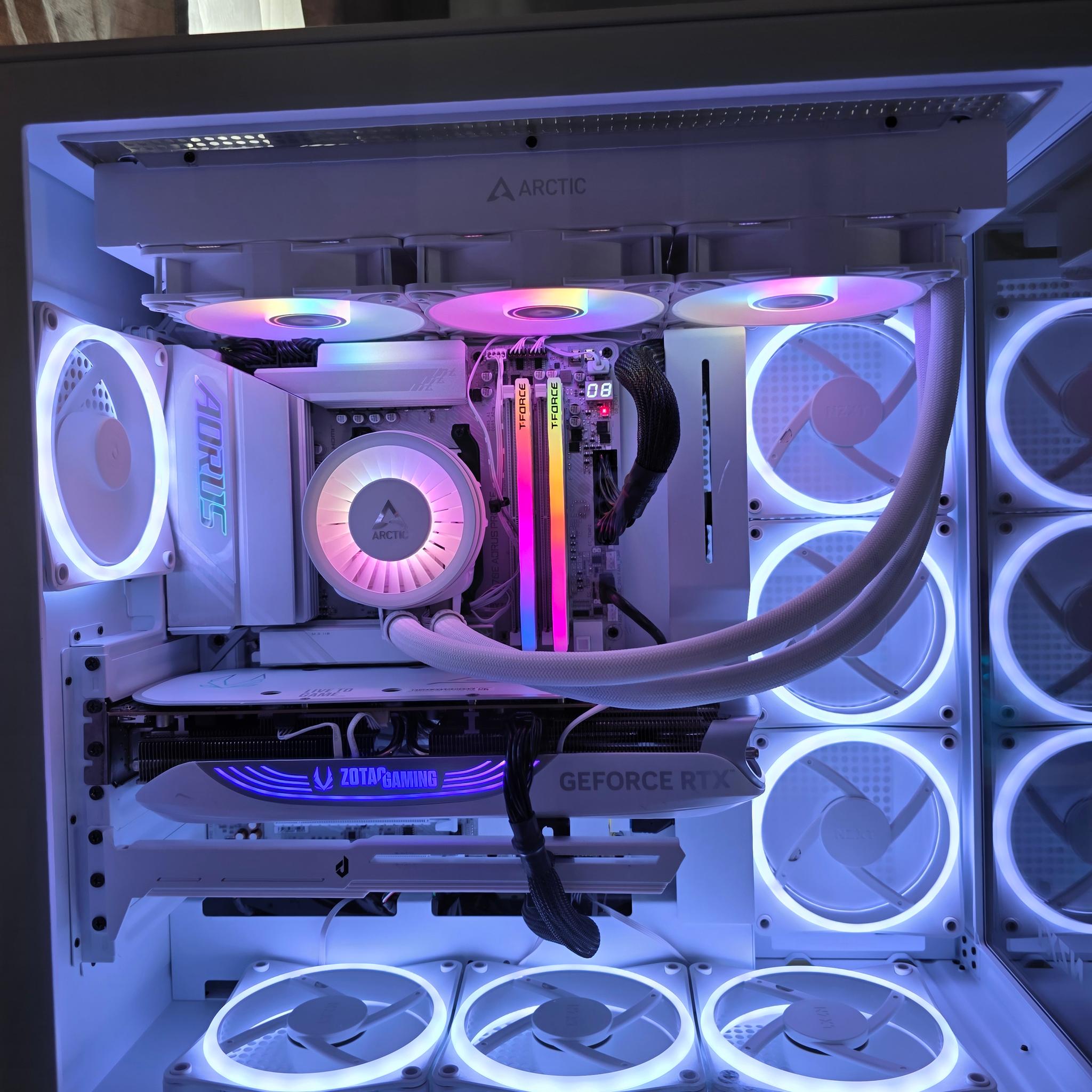 Nzxt white h9 flow/elite mesh and glass top panel included . Ryzen 7 9800xd, 4080 super, aorus x870e