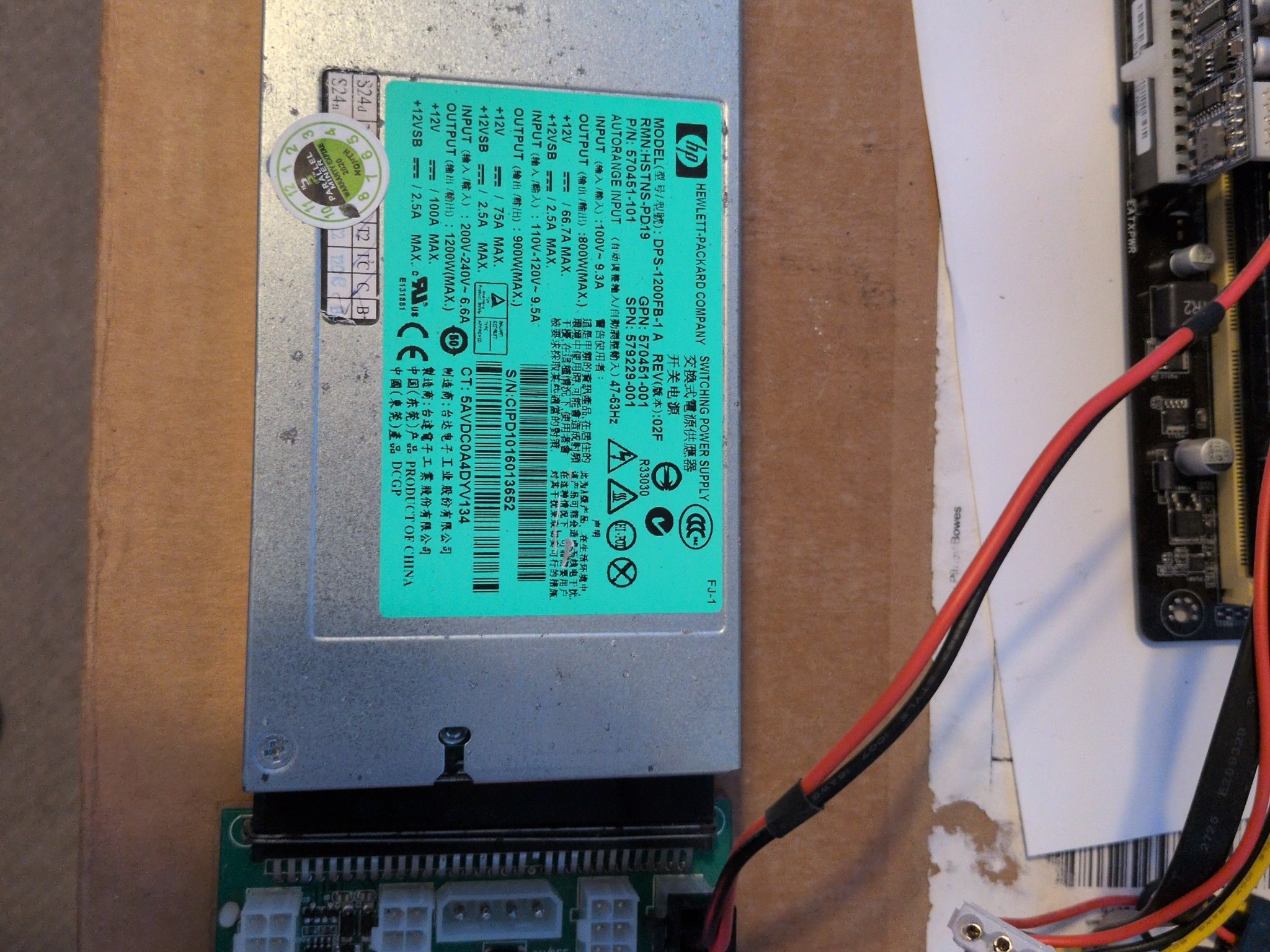 HP 1200W Server PSU DPS-1200FB Kit Breakout Board Cables - Unit 3