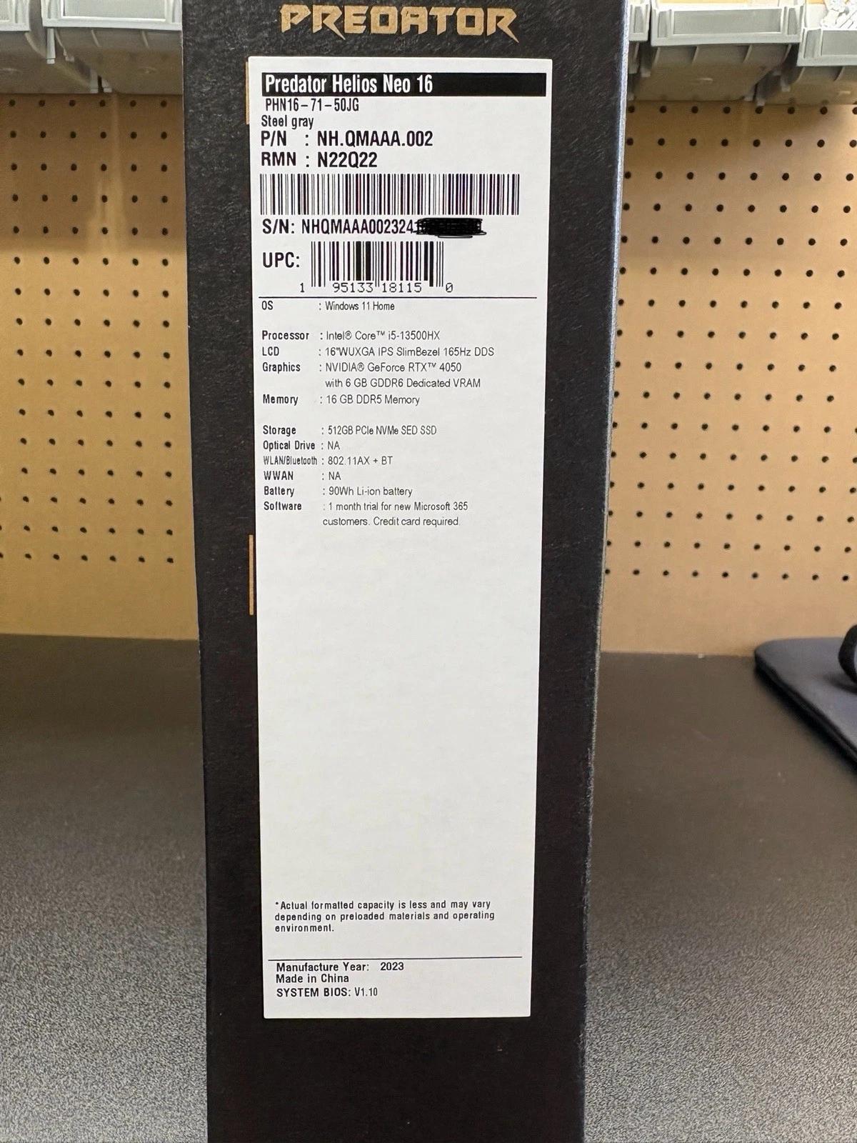 Acer Predator Helios Neo I5 13500HX | 4050 | 32GB Ram | 512GB SSD
