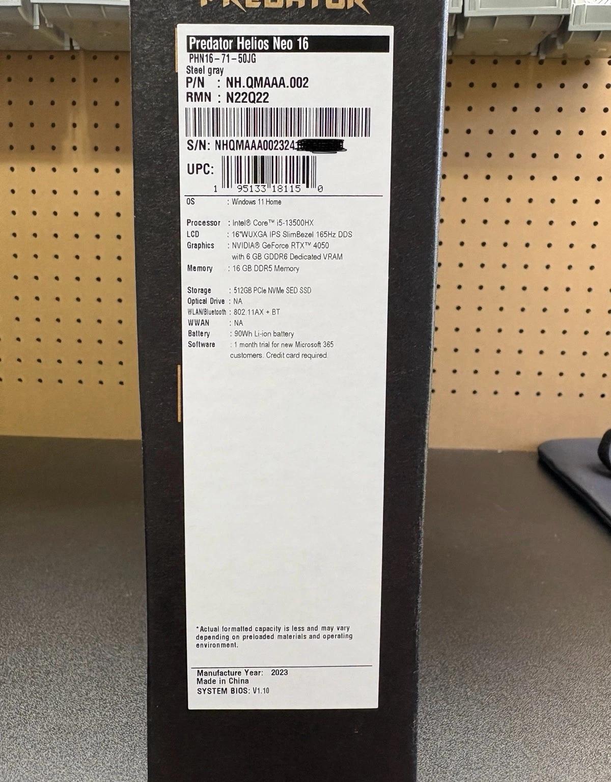 Acer Predator Helios Neo I5 13500HX | 4050 | 32GB Ram | 512GB SSD