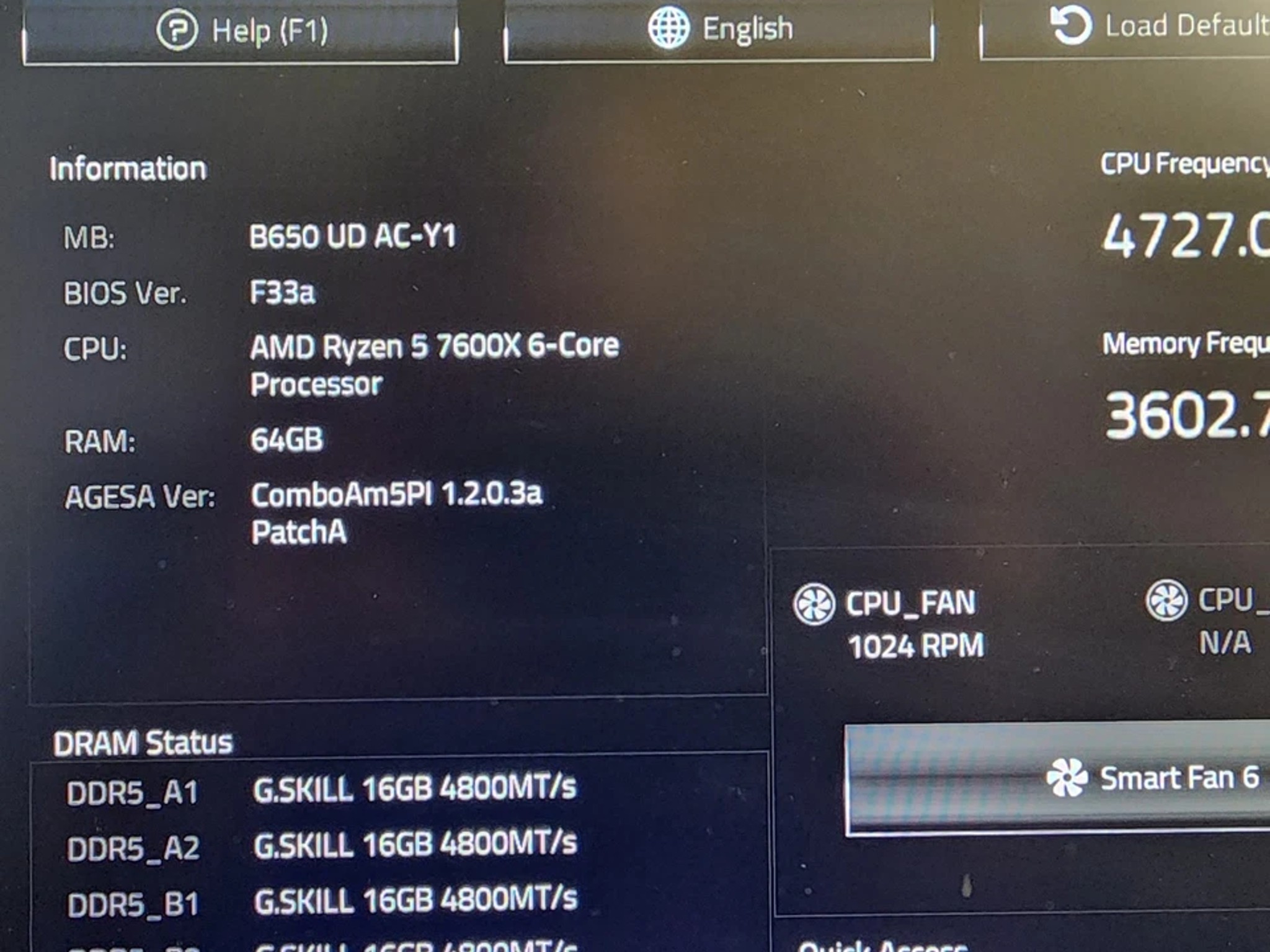 UPDATED BIOS GIGABYTE B650 UD AC WIFI DDR5 AM5 ATX MOTHERBOARD