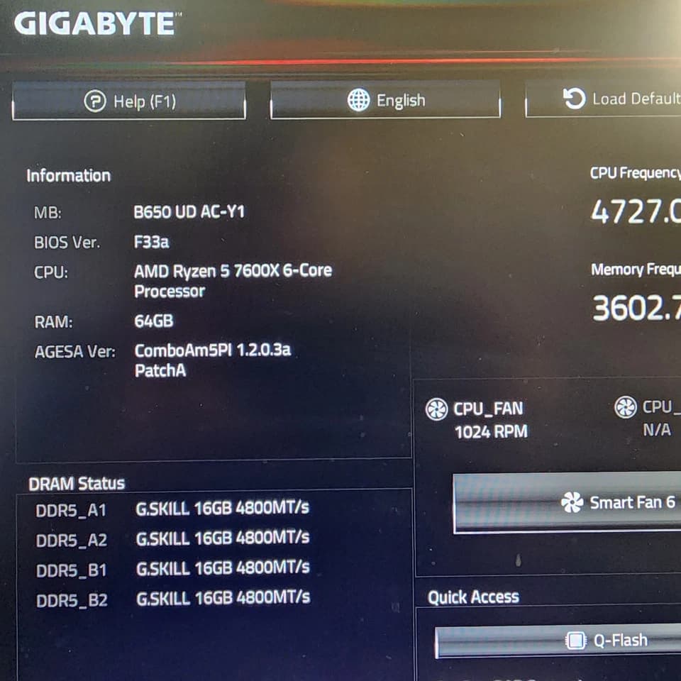 UPDATED BIOS GIGABYTE B650 UD AC WIFI DDR5 AM5 ATX MOTHERBOARD