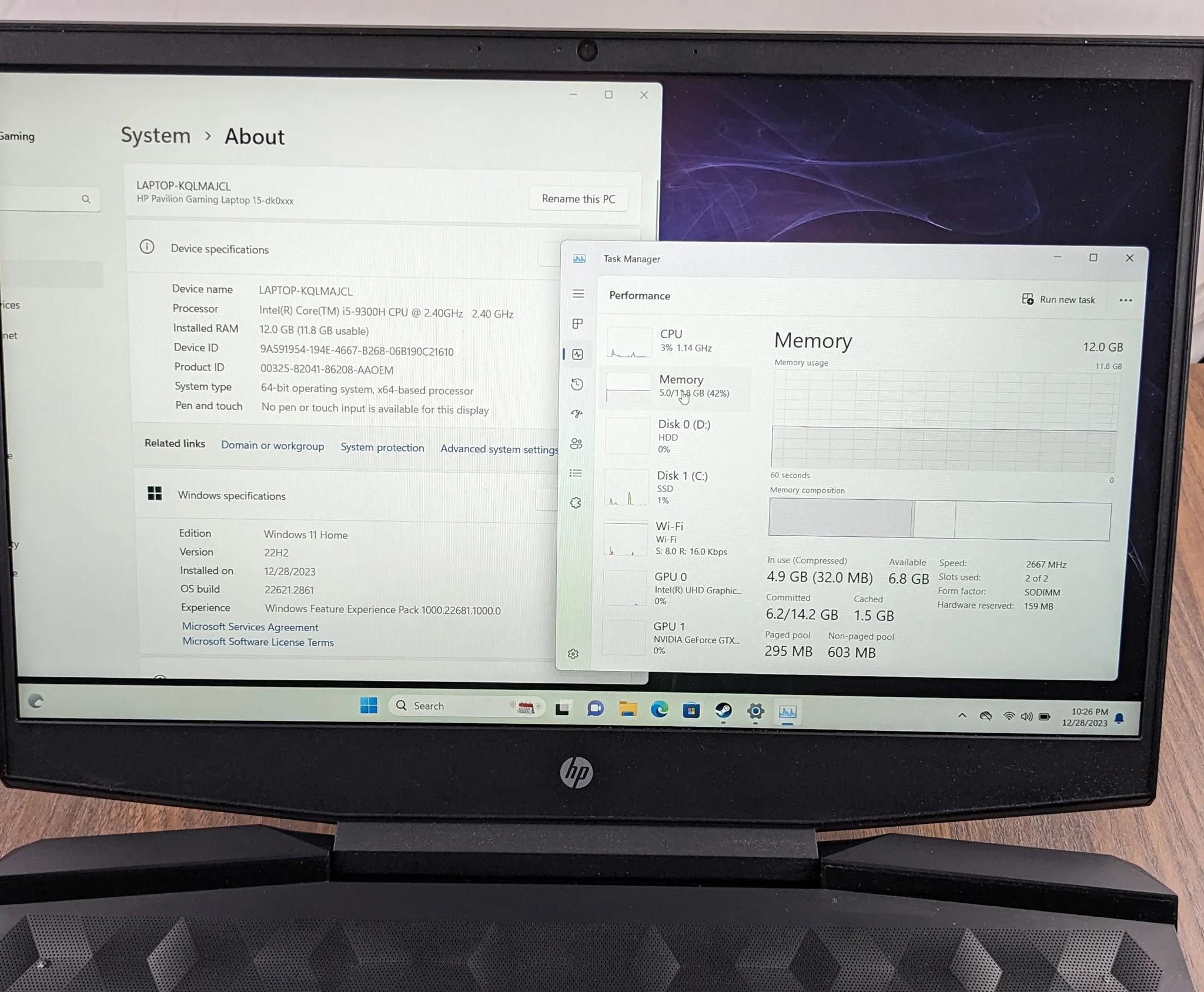 HP Pavilion Gaming GTX 1650, i5-9300H, 12GB DDR4, 256GB NVMe, 1TB HDD