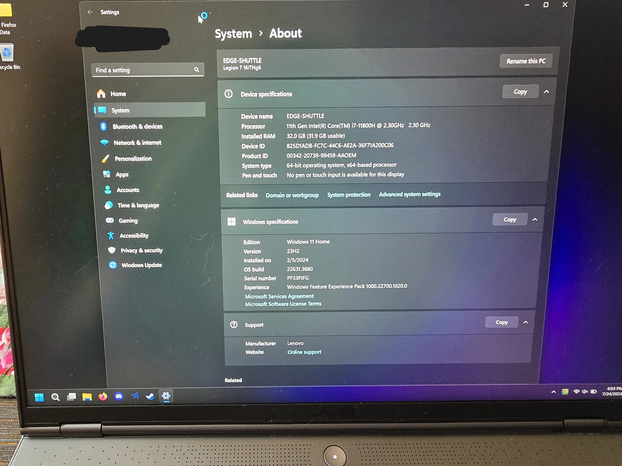 Lenovo Legion 7i Gen 6 16.0" - Intel i7 11800H, RTX 3070, 32GB RAM, 1TB SSD