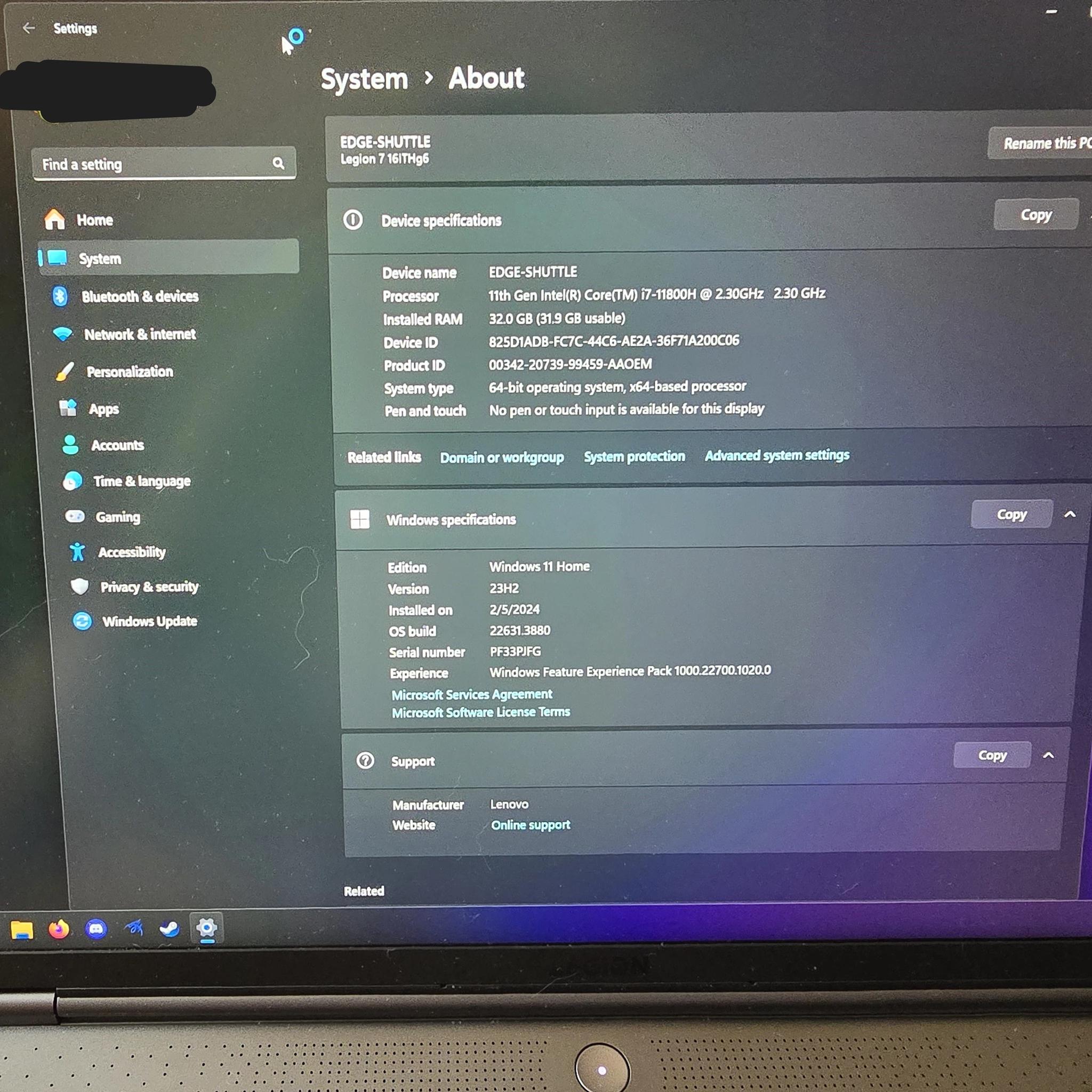 Lenovo Legion 7i Gen 6 16.0" - Intel i7 11800H, RTX 3070, 32GB RAM, 1TB SSD