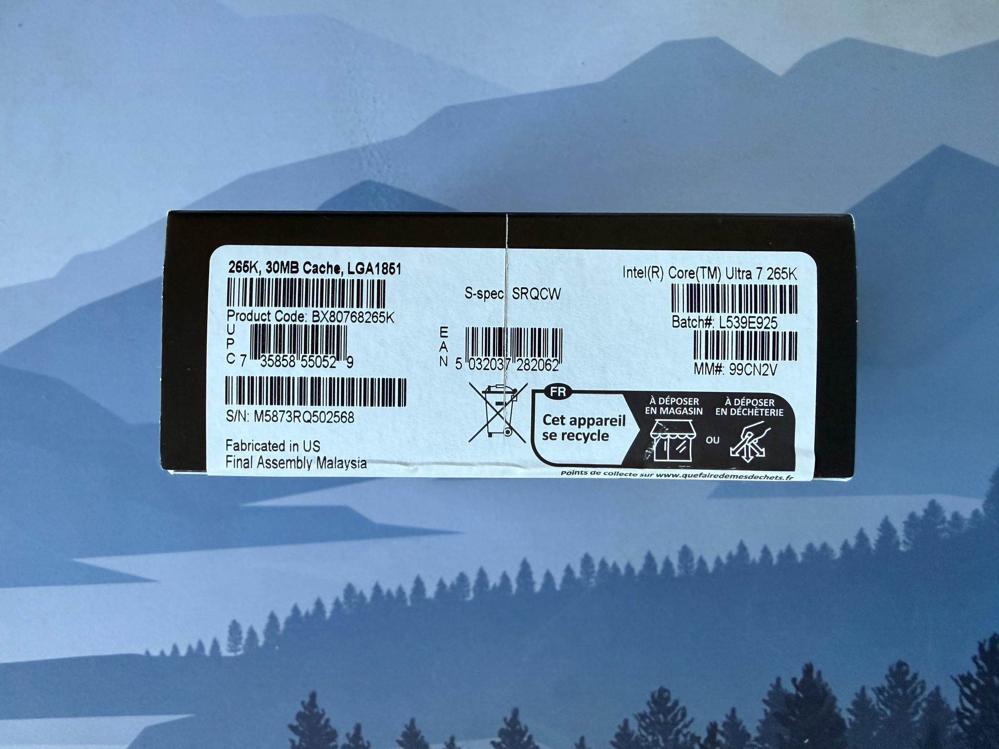 Intel Core Ultra 7 265K CPU, Twenty-Core, LGA 1851, Arrow Lake, Core i7, 2025 model