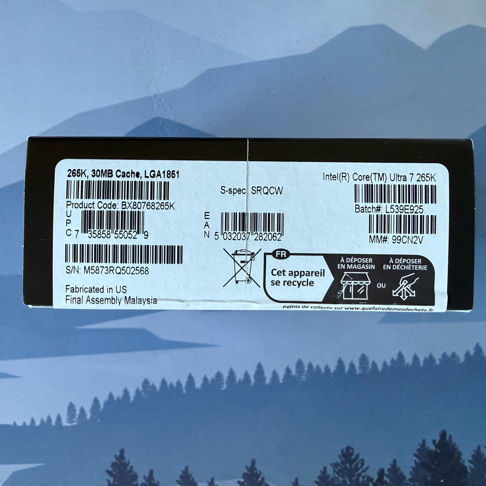 Intel Core Ultra 7 265K CPU, Twenty-Core, LGA 1851, Arrow Lake, Core i7, 2025 model