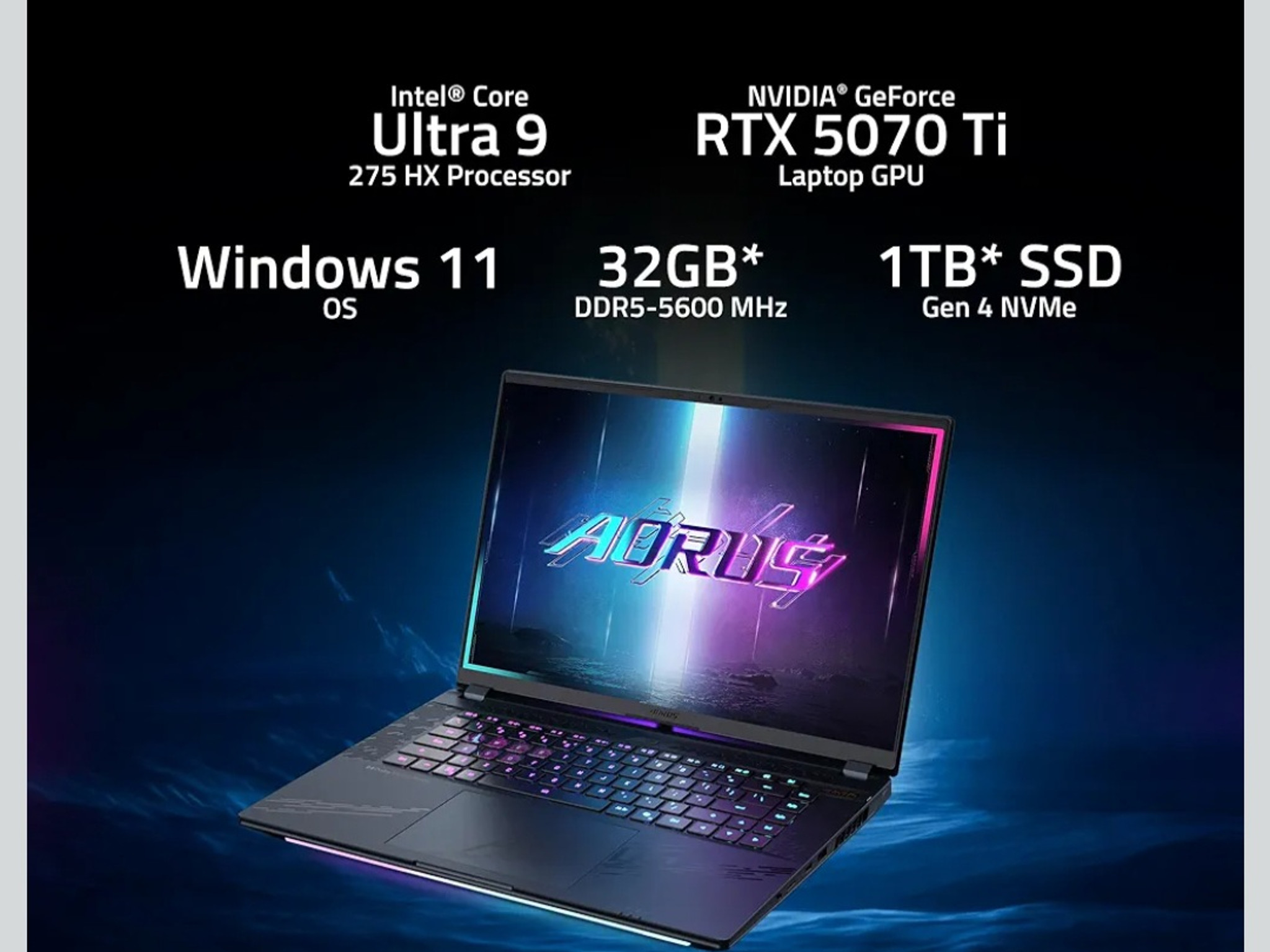 Gigabyte Auros Master Gaming Laptop RTX 5070Ti l Intel I9 275HX l 32GB DDR5 l 1600p 240Hz OLED