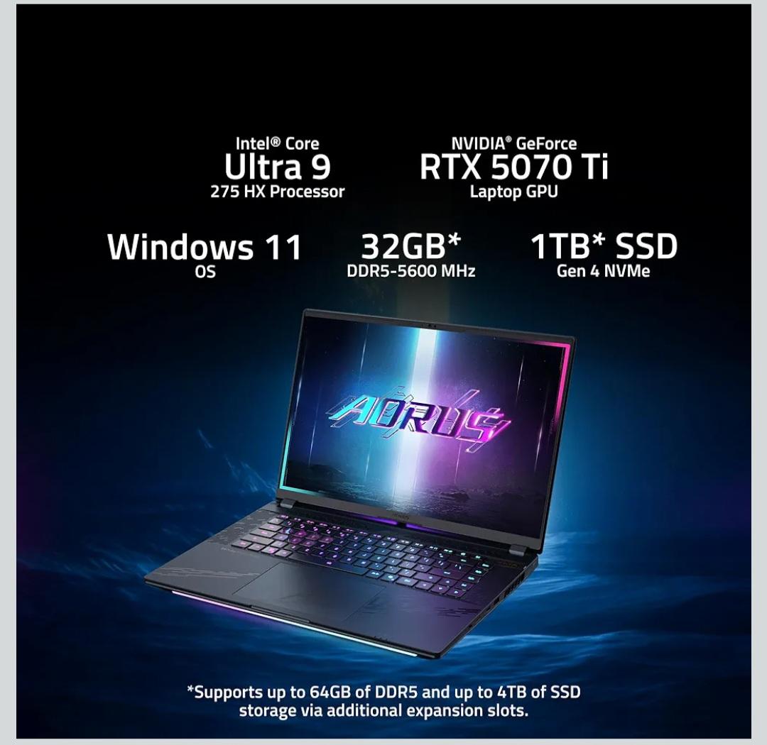 Gigabyte Auros Master Gaming Laptop RTX 5070Ti l Intel I9 275HX l 32GB DDR5 l 1600p 240Hz OLED