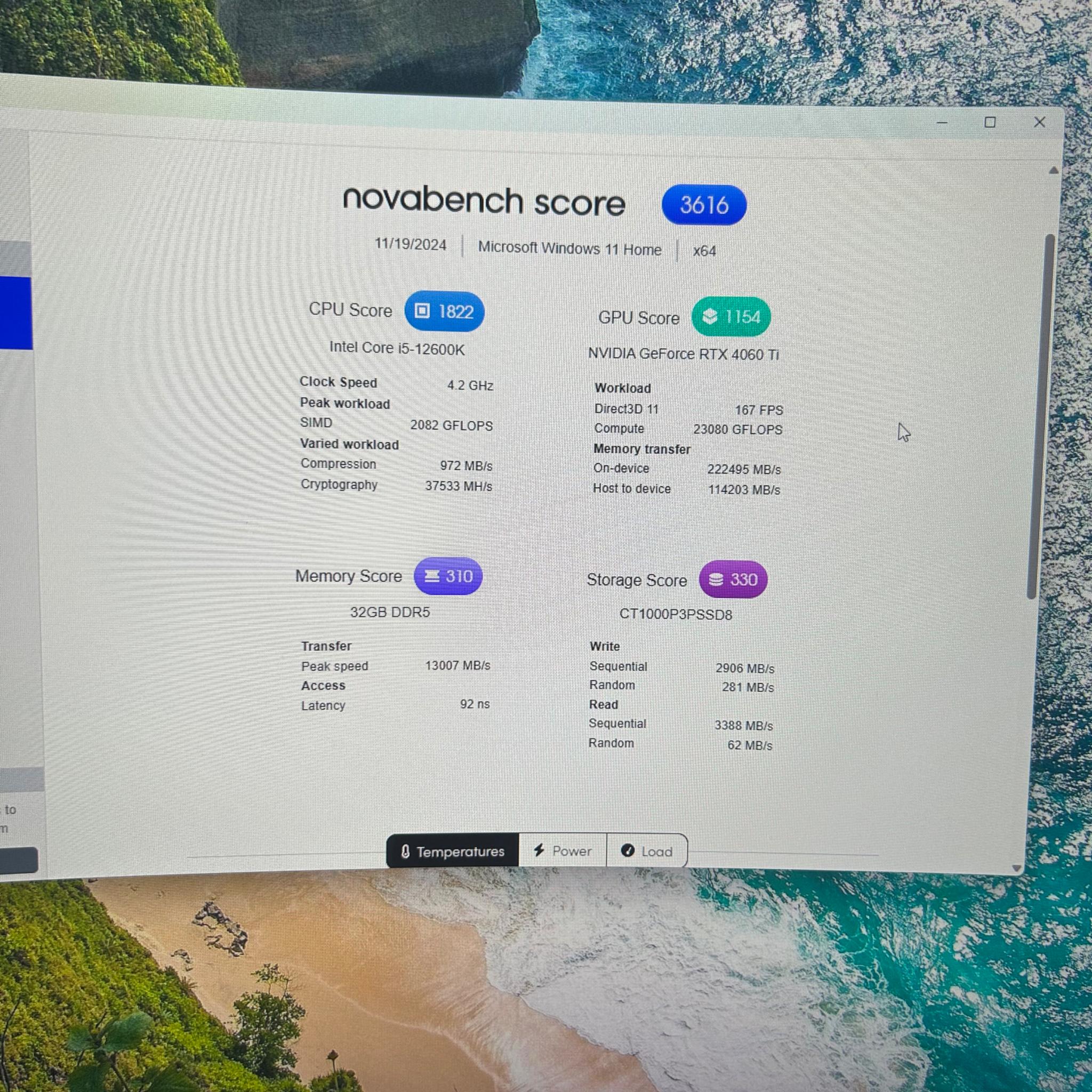 4060ti+12600k, 32GB Ram, 1TB NVME Ssd, vertical mounted, all white NZXT build.