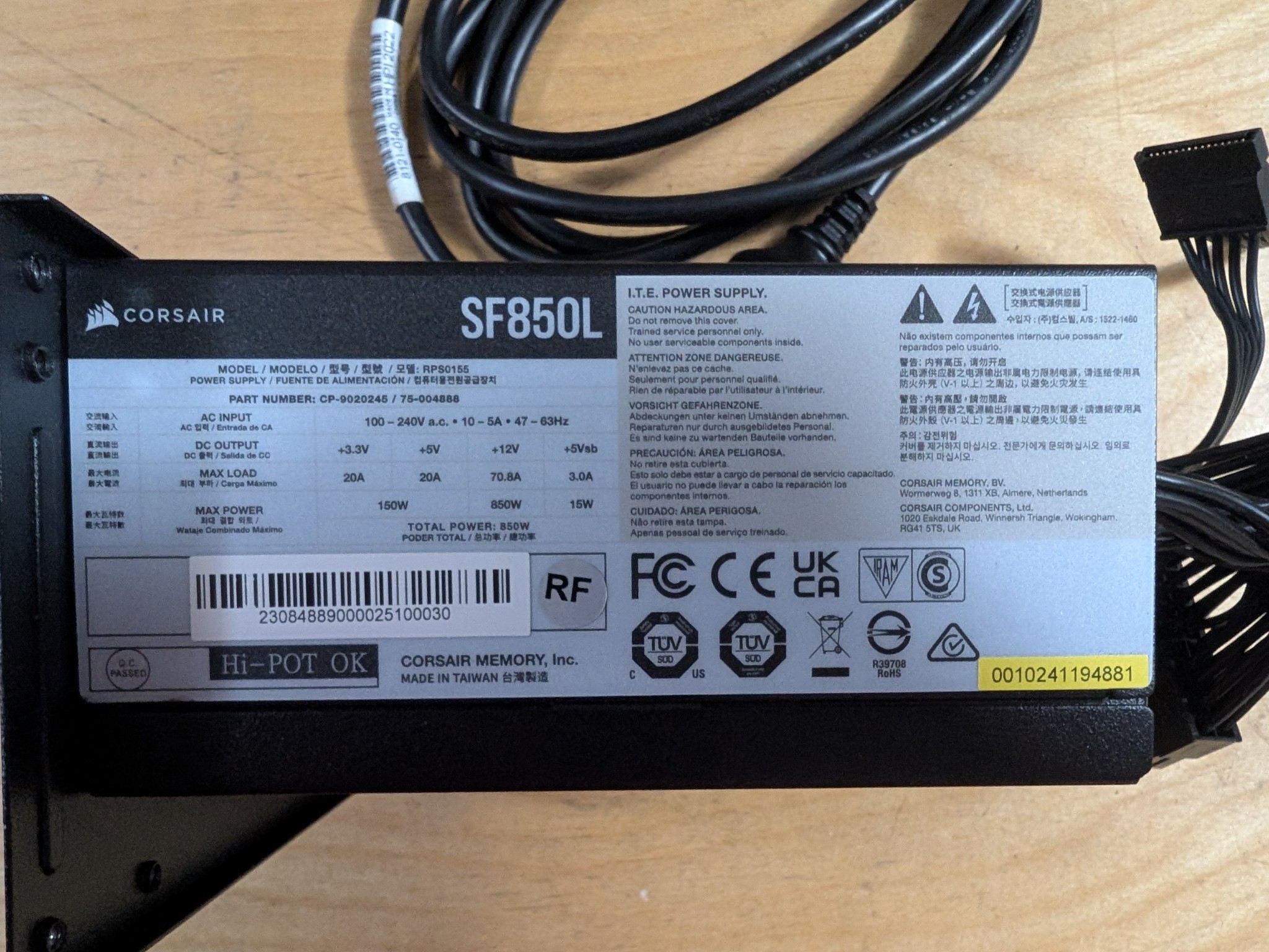 Corsair SF850L SFX - cables missing