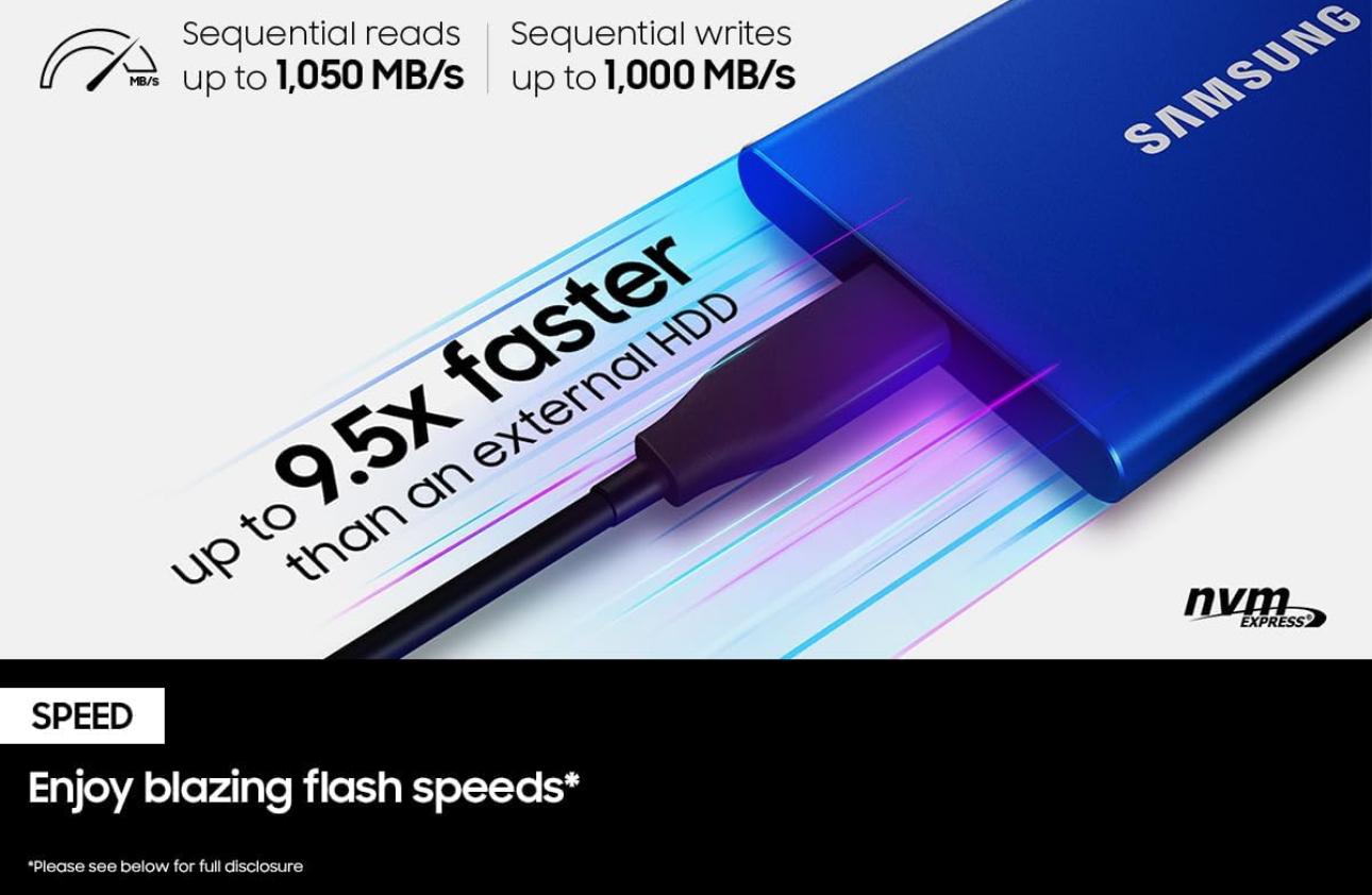 1TB SAMSUNG SSD T7 Portable External Solid State Drive - Up to USB 3.2 Gen 2