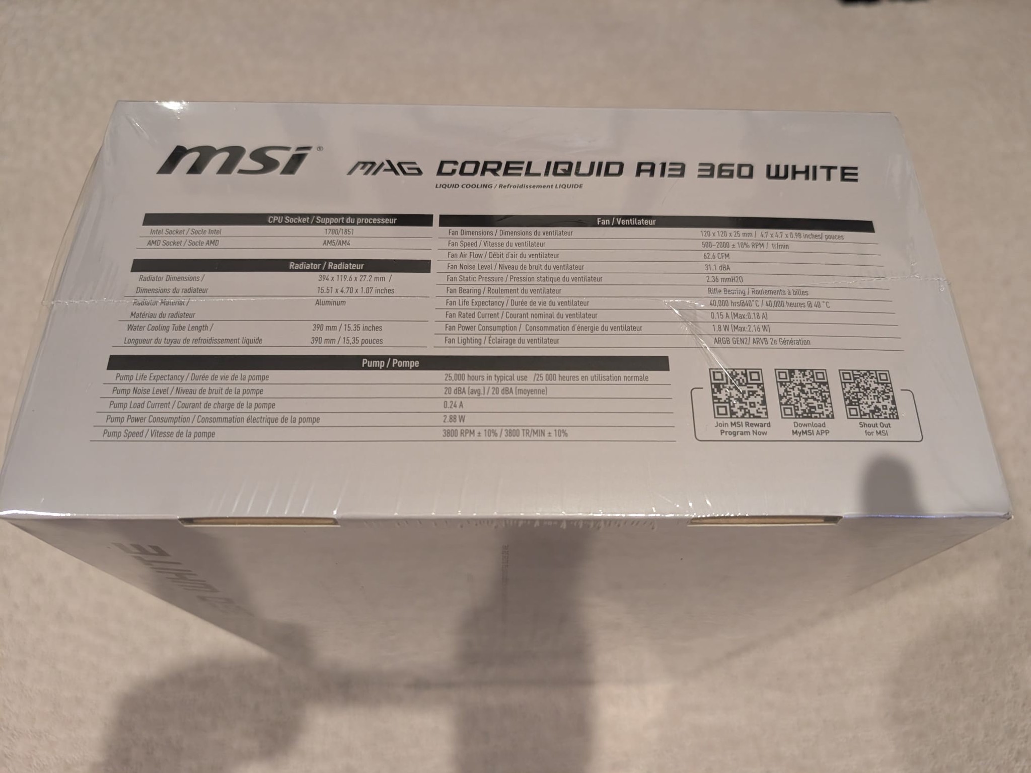 MSI MAG Coreliquid A13 360 White - AIO Liquid Cooler - EZ Connect - AM5/AM4/LGA 1700/1851 Compatible