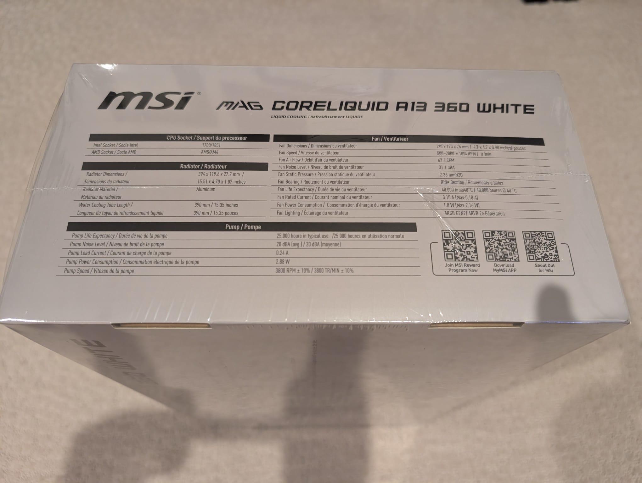 MSI MAG Coreliquid A13 360 White - AIO Liquid Cooler - EZ Connect - AM5/AM4/LGA 1700/1851 Compatible