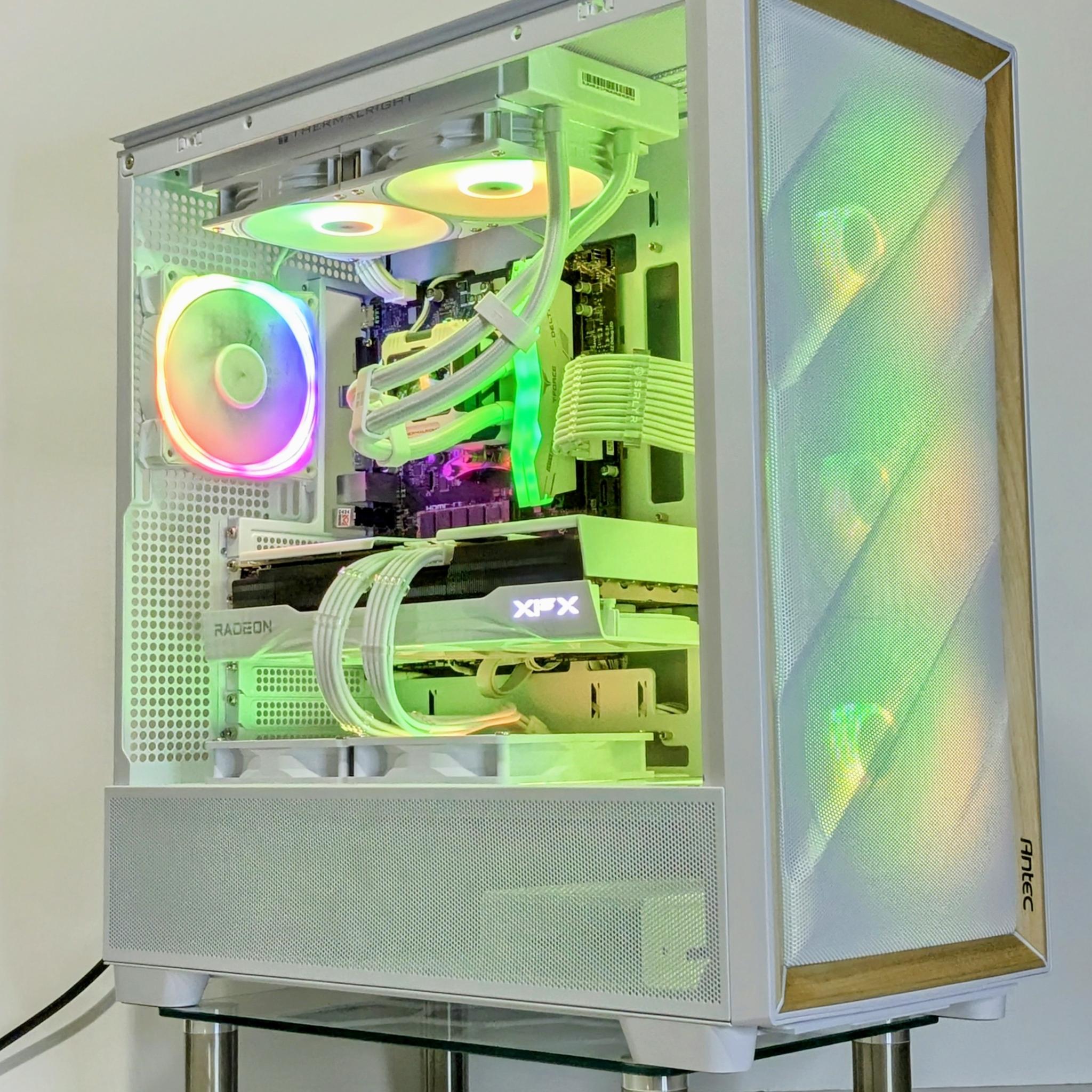(ALL WHITE build w/ Birch🪵)🤍Ryzen 7 7700X🤍RX 9070🤍32GB DDR5 RAM🤍2TB NVMe🤍Windows 11 Pro 🪵🧊👑