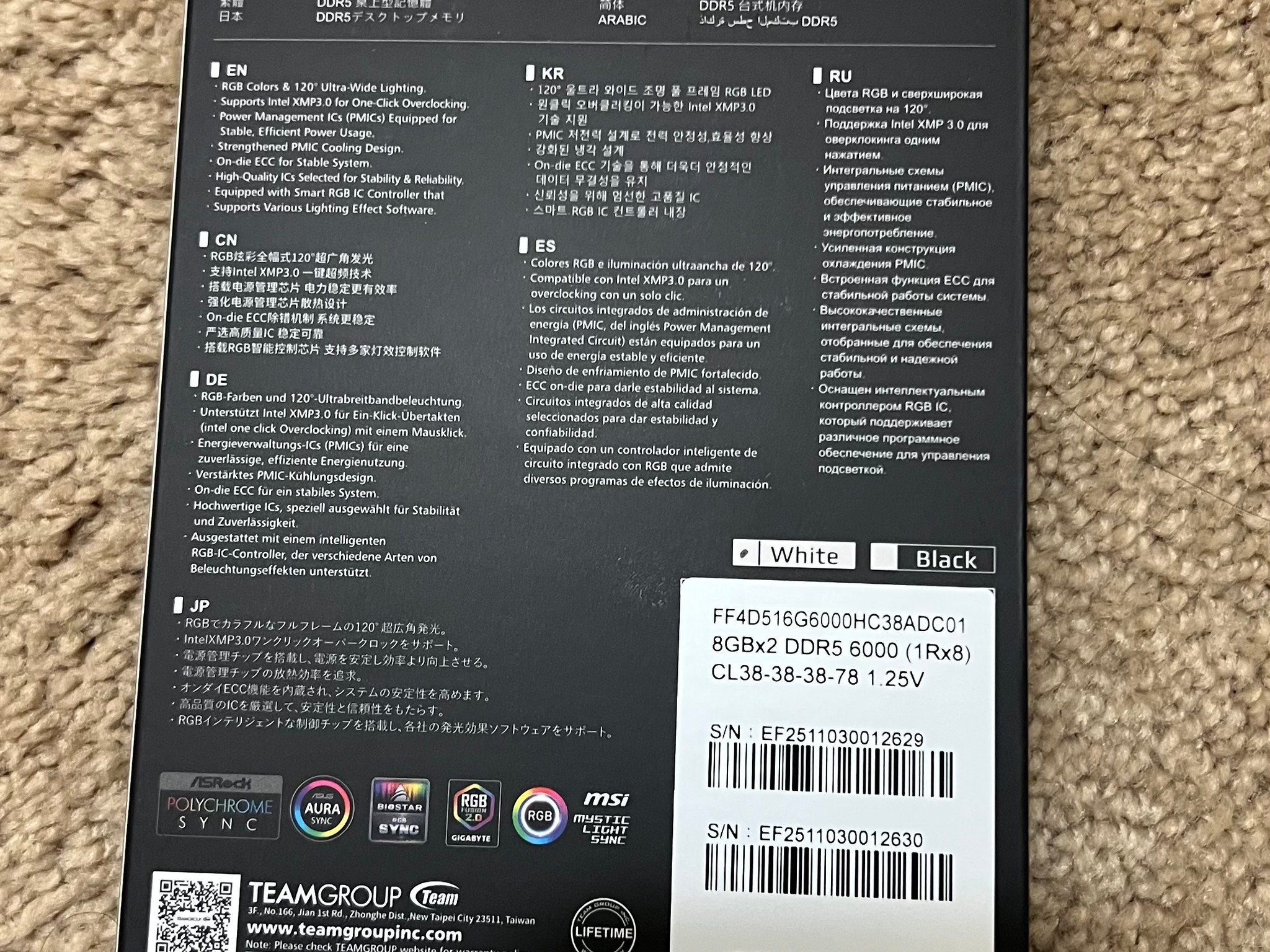 DDR5 Memory (RAM) | 16 GB | 6000 MHz | Teamgroup T-Force Delta RGB | New in Box