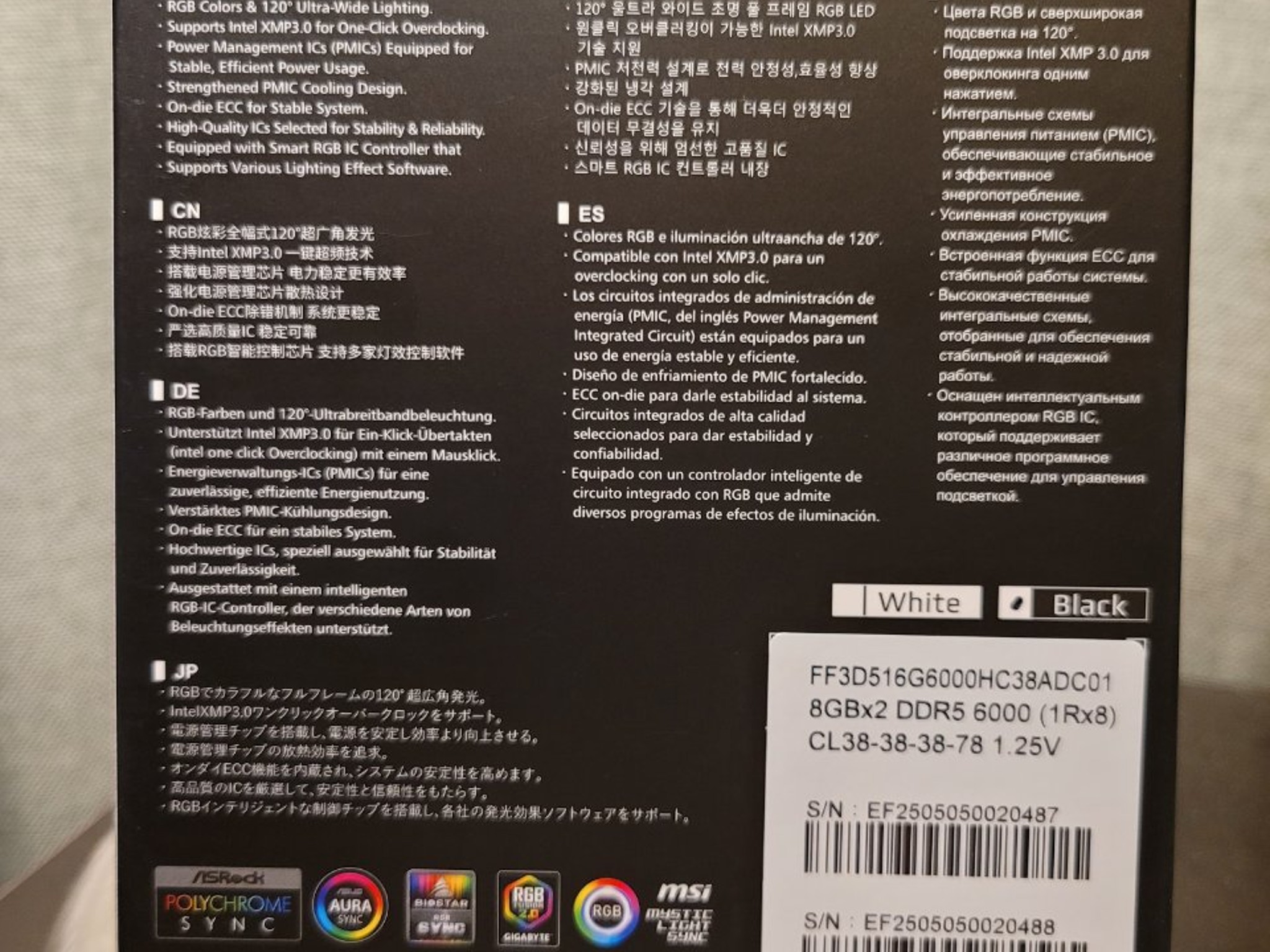 DDR5 6000MHz 2x8GB Memory, TeamGroup T-Force Delta RGB, Black