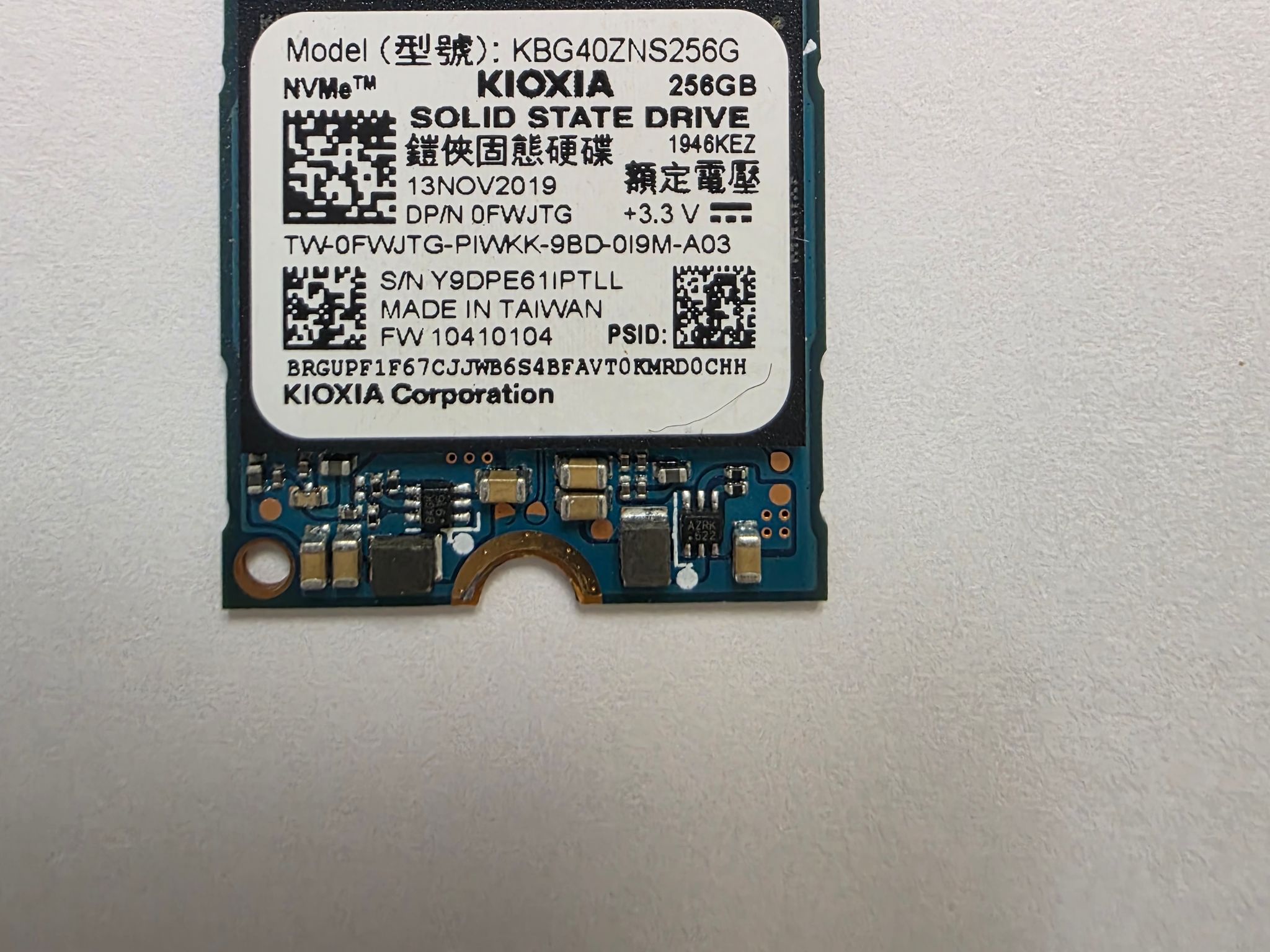 Kioxia 256GB M.2 2230 NVMe SSD