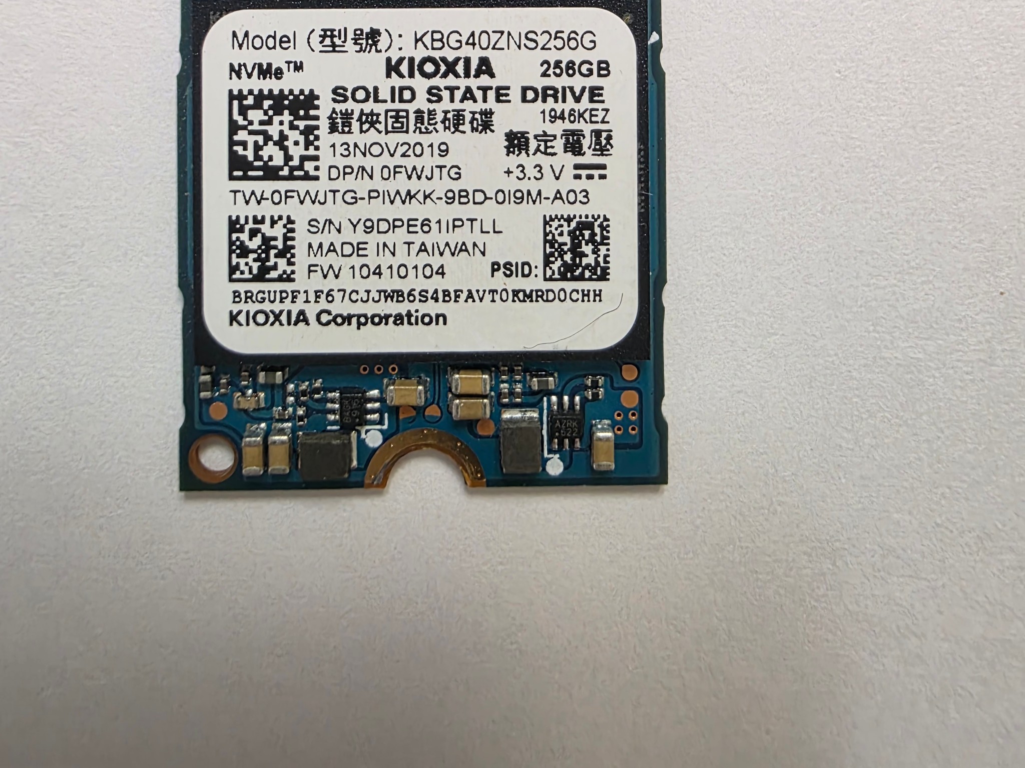 Kioxia 256GB M.2 2230 NVMe SSD