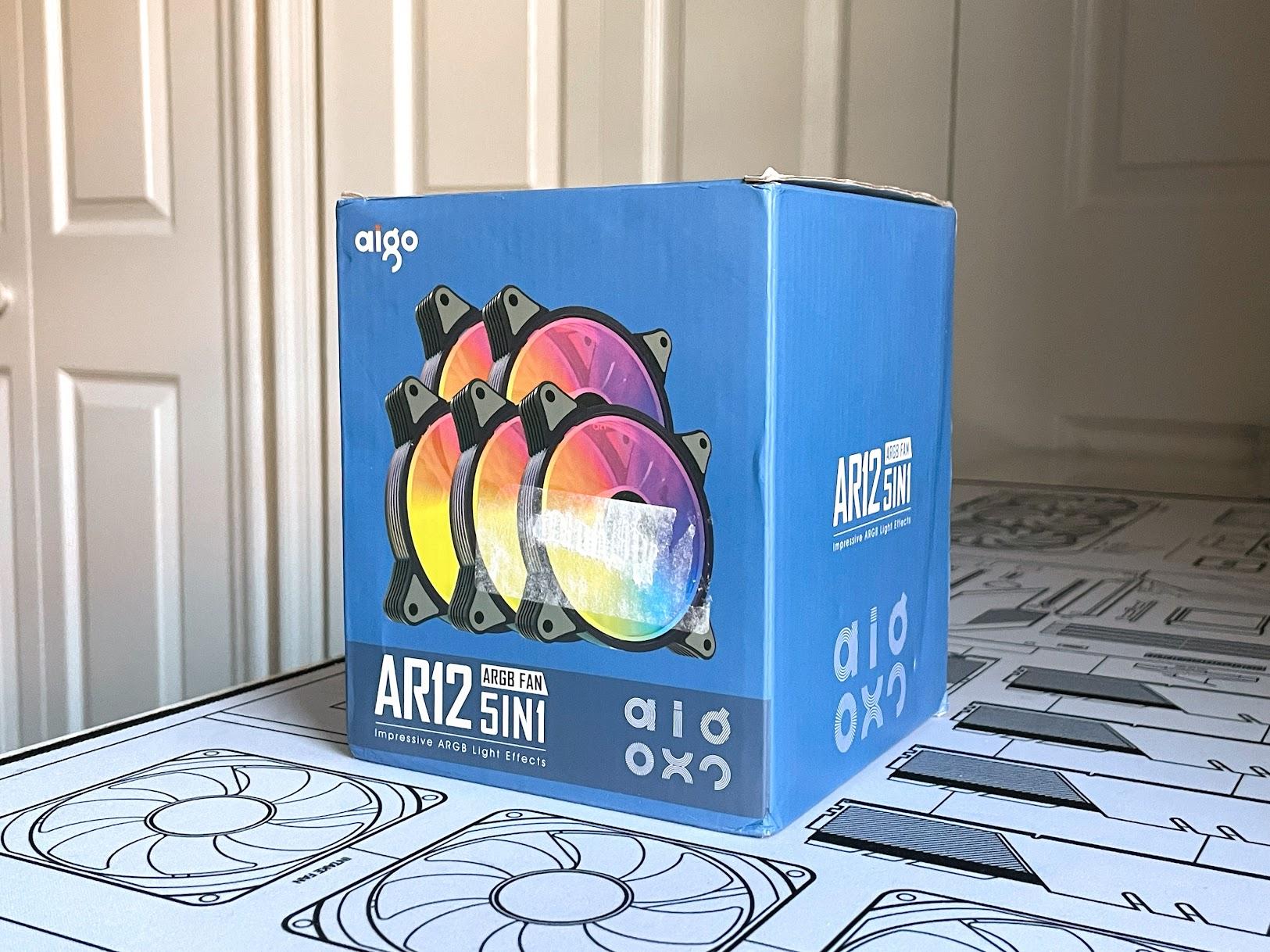 BNIB Aigo AR12 White 120mm ARGB PC Computer Case Fans 5V 3-Pin w/ Remote - 5 Pack