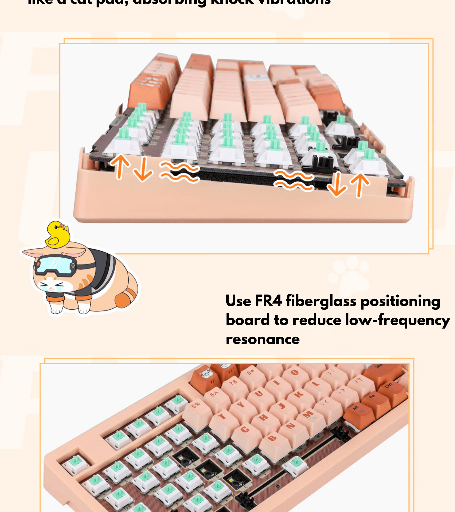 Colorful Gameow Mechanical Gaming Keyboard, Thermal Sublimation PBT Key Cap With Vibrant Cute Design