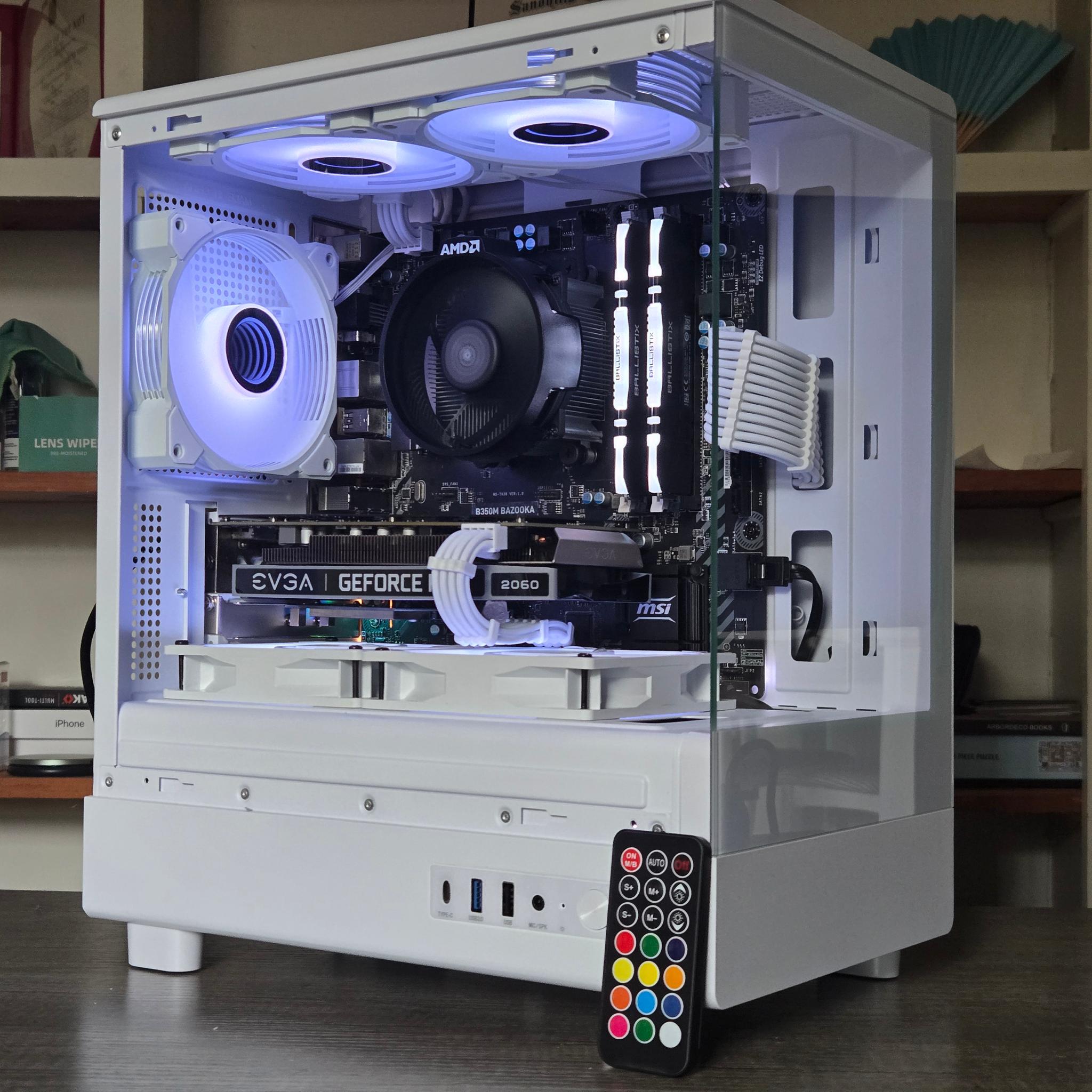 White RGB Gaming PC | R5 2600 | RTX 2060 6GB | 16GB | 1TB | ARGB | Wi-Fi + BT | 550W 80+ Gold