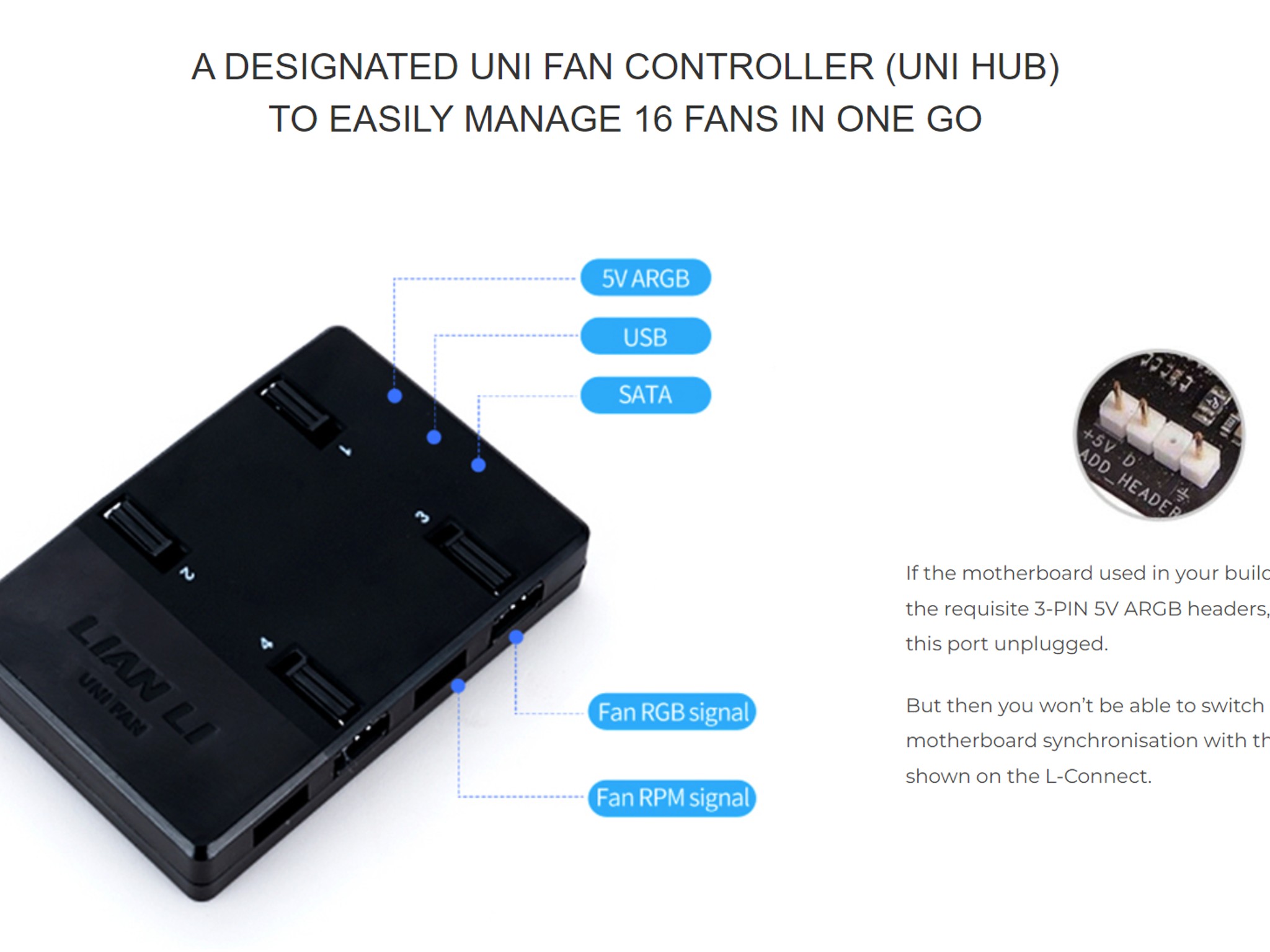 LIAN LI UNI FAN SL- FAN CONTROLLER WITH 3 CABLE CONNECTORS(BLACK)