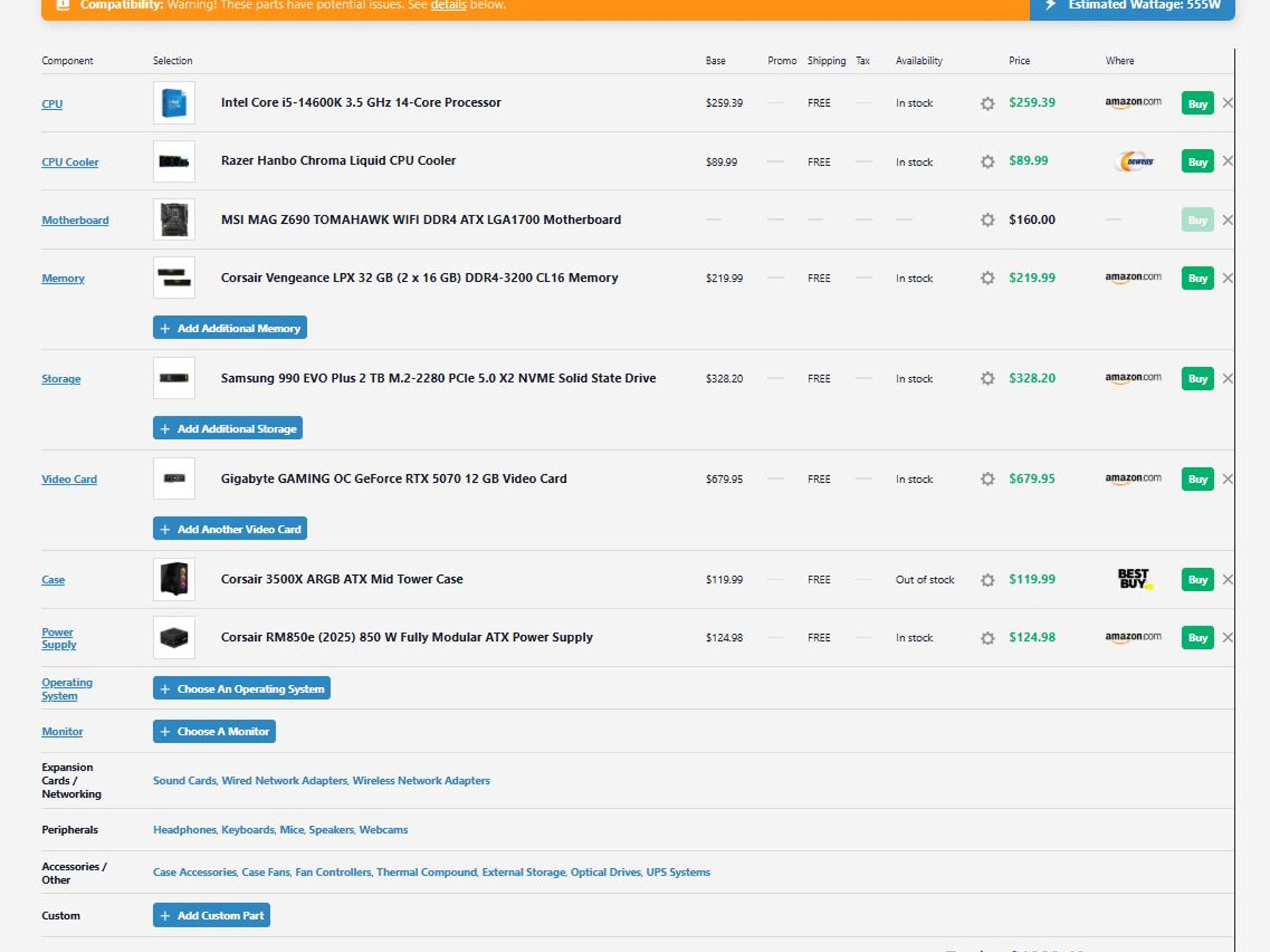 Budget 1440p/4k Custom Build 14600k + 5070