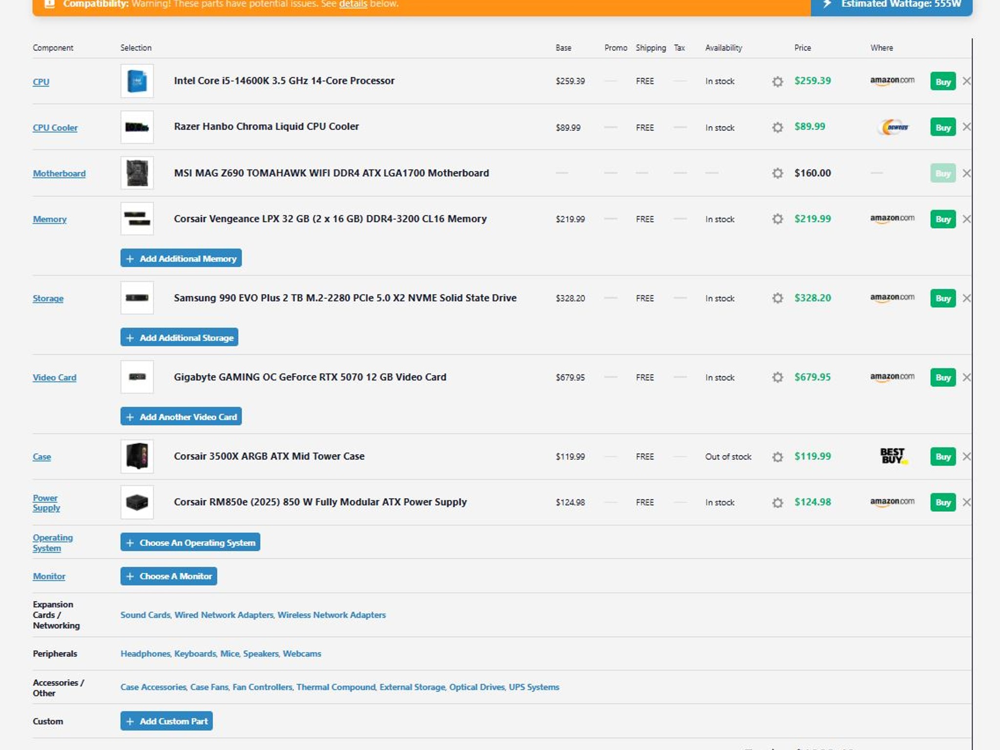 Budget 1440p/4k Custom Build 14600k + 5070