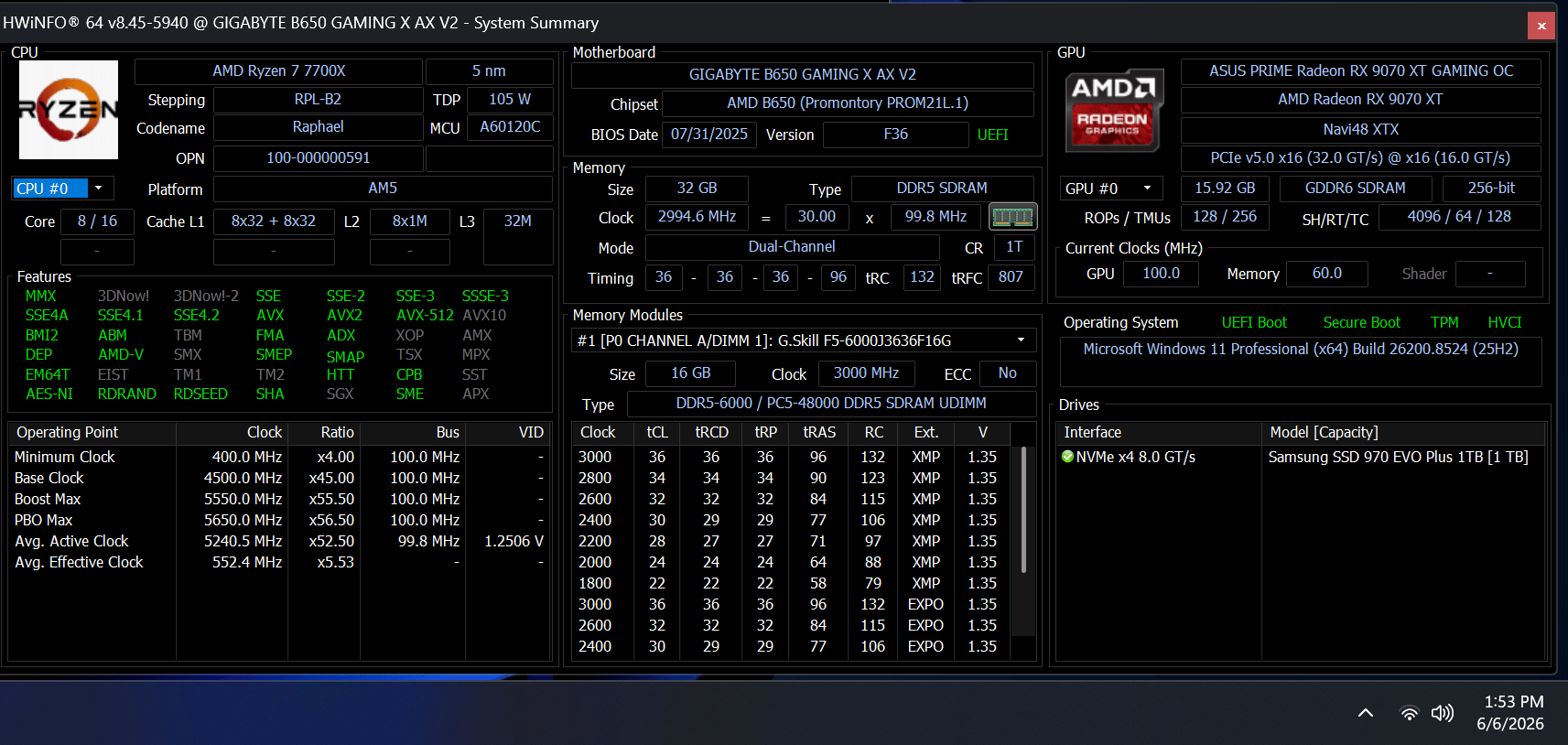 7700X | Asus Prime 9070XT | 32GB | 1TB | 1440P/4K Build