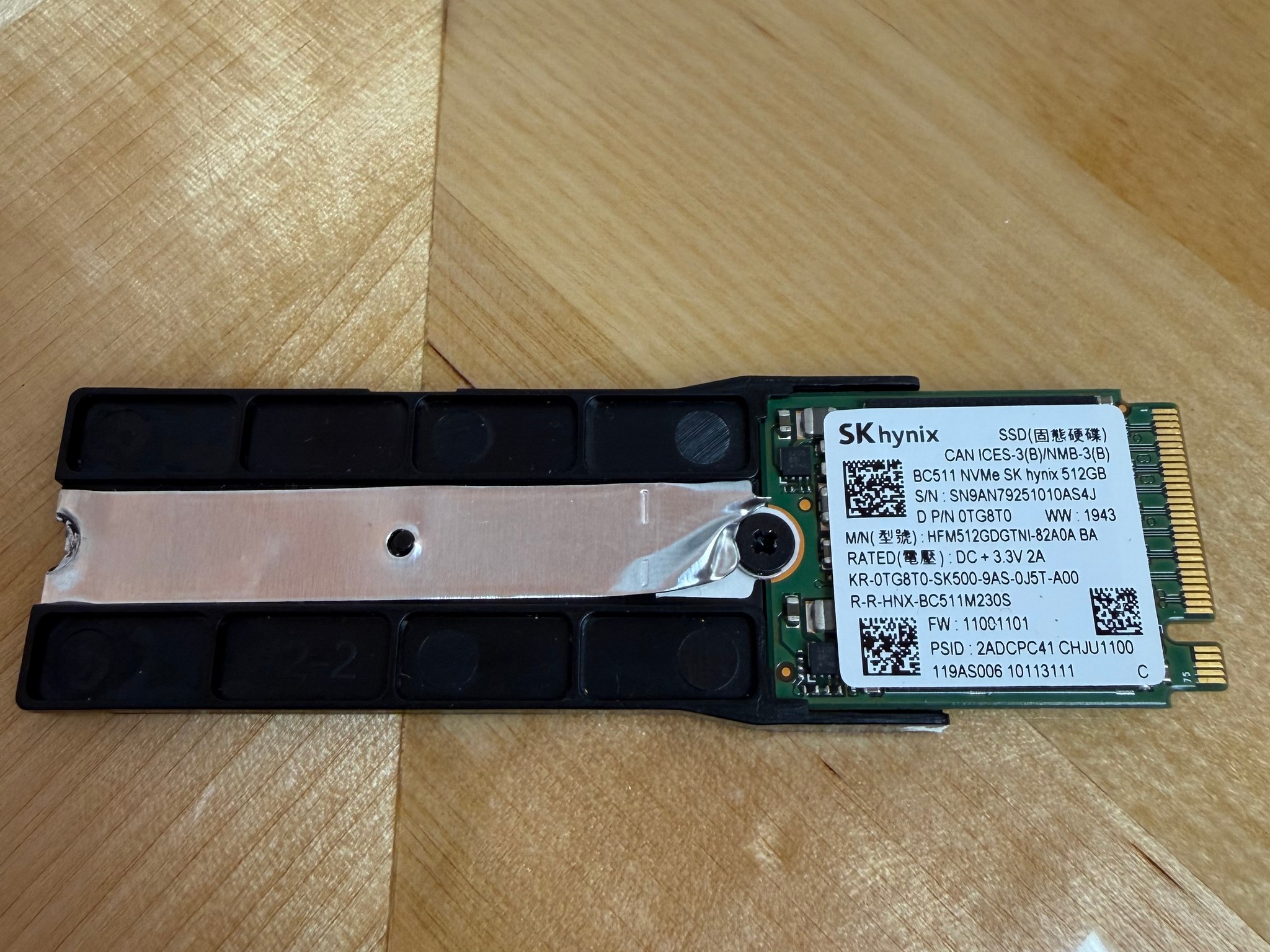 SK hynix BC511 512GB M.2 2230 NVMe PCIe Gen3 x4 SSD w/ 2280 Adapter Bracket