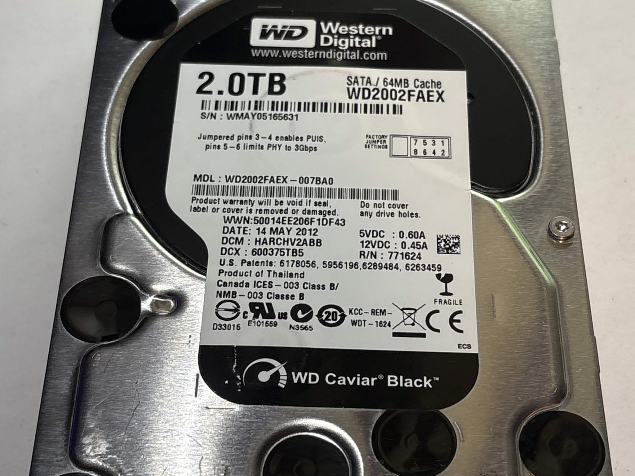 WD Caviar Black 2TB WD2002FAEX 7200RPM SATA HDD – 63,530 Hours – Good SMART