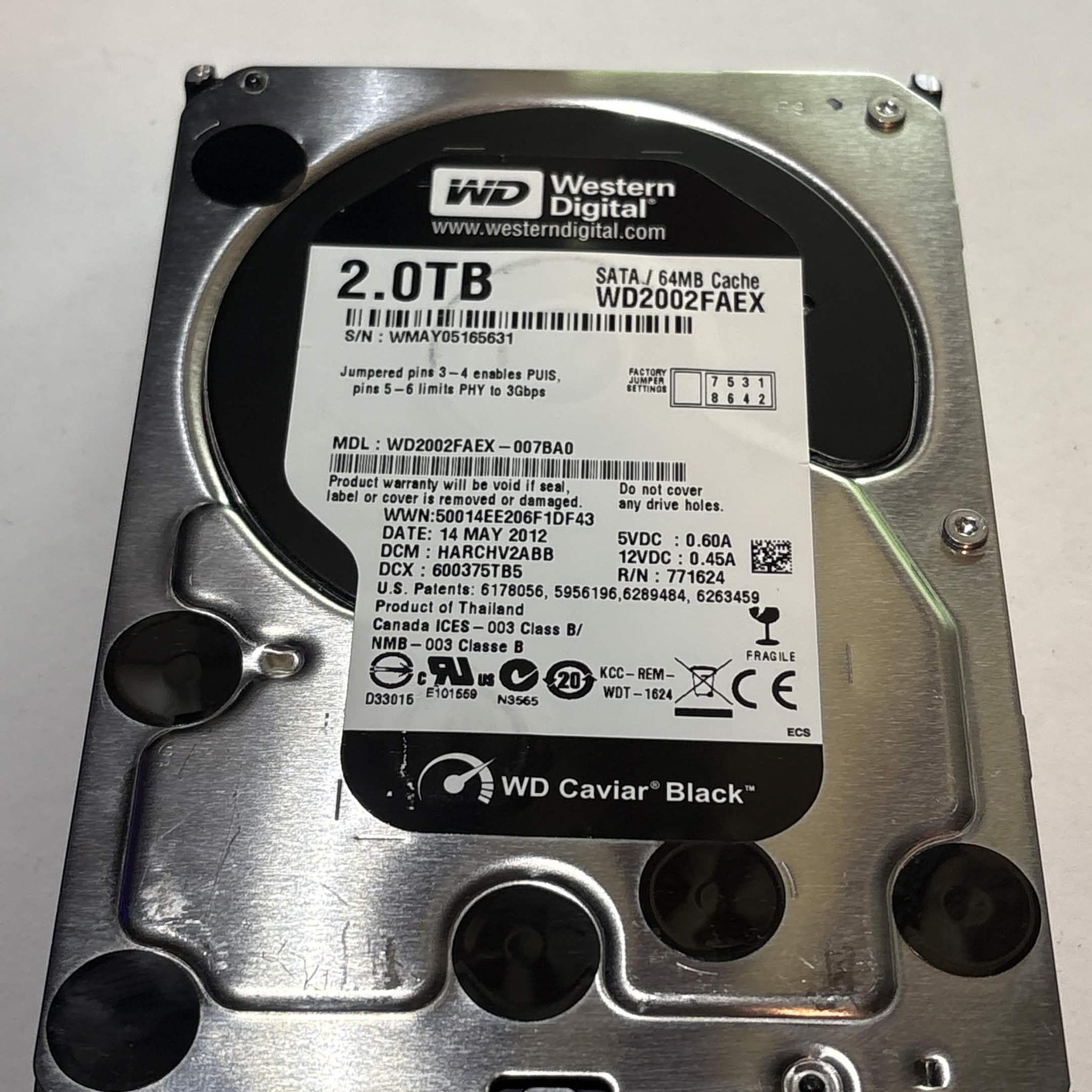 WD Caviar Black 2TB WD2002FAEX 7200RPM SATA HDD – 63,530 Hours – Good SMART