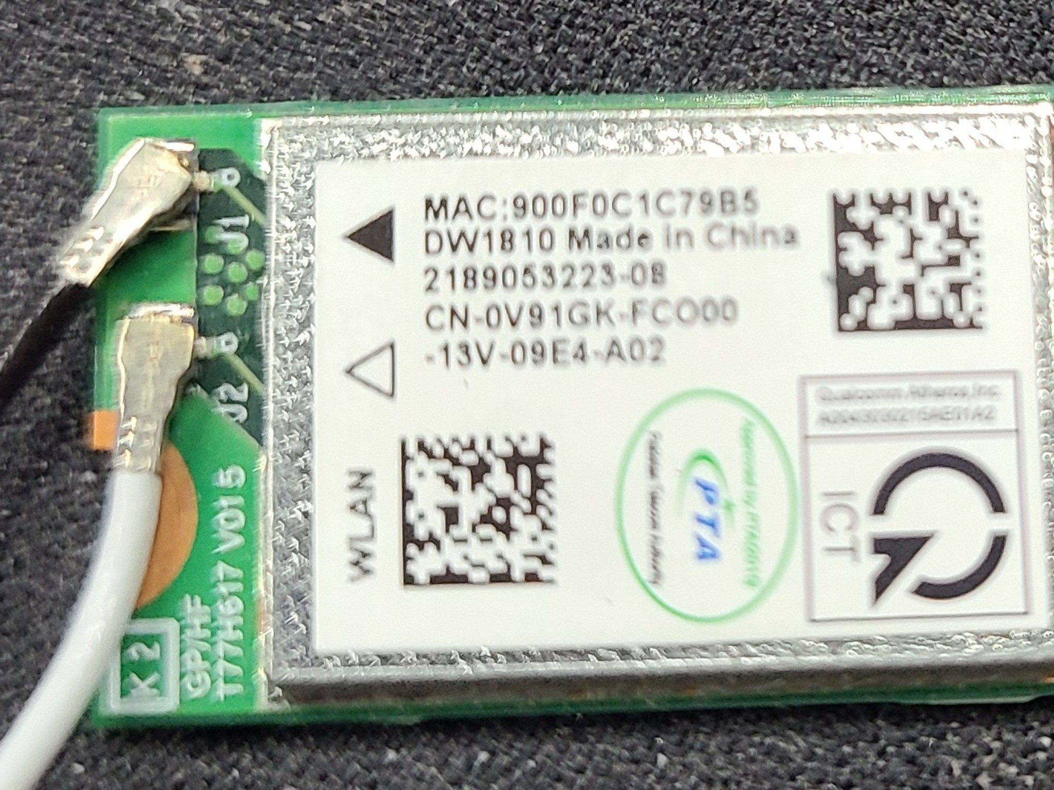 QCNFA435 QCA9377 802.11ac 433Mbps M.2 NGFF WiFi Adapter Wireless WLAN Card W/Bluetooth 4.1 for Dell