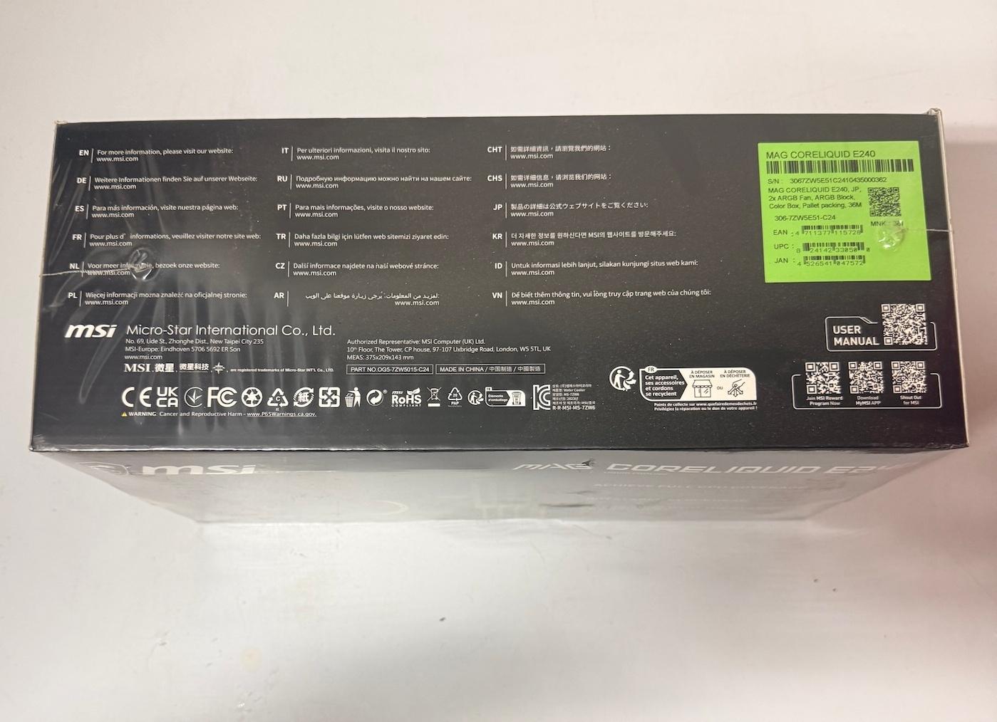 New MSI MAG CORELIQUID E240 AIO CPU Liquid Cooler